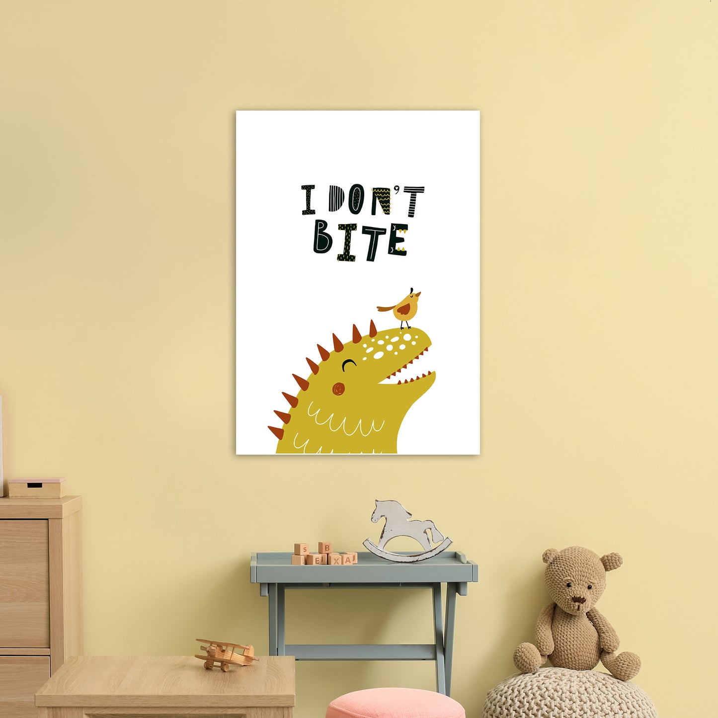 I Don'T Bite Dino Art Print by Pixy Paper A1 Black Frame