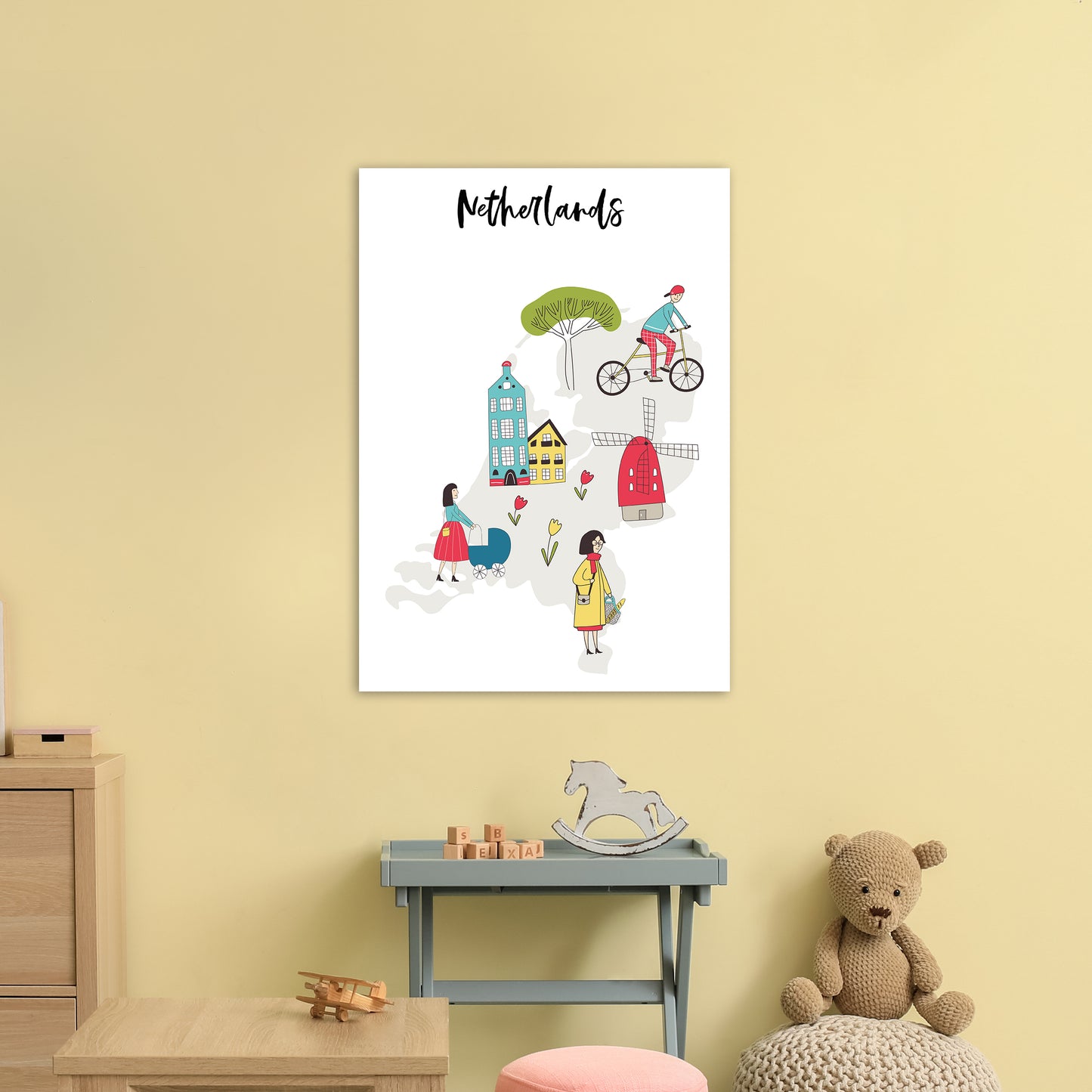 Netherlands Map Art Print by Pixy Paper A1 Black Frame