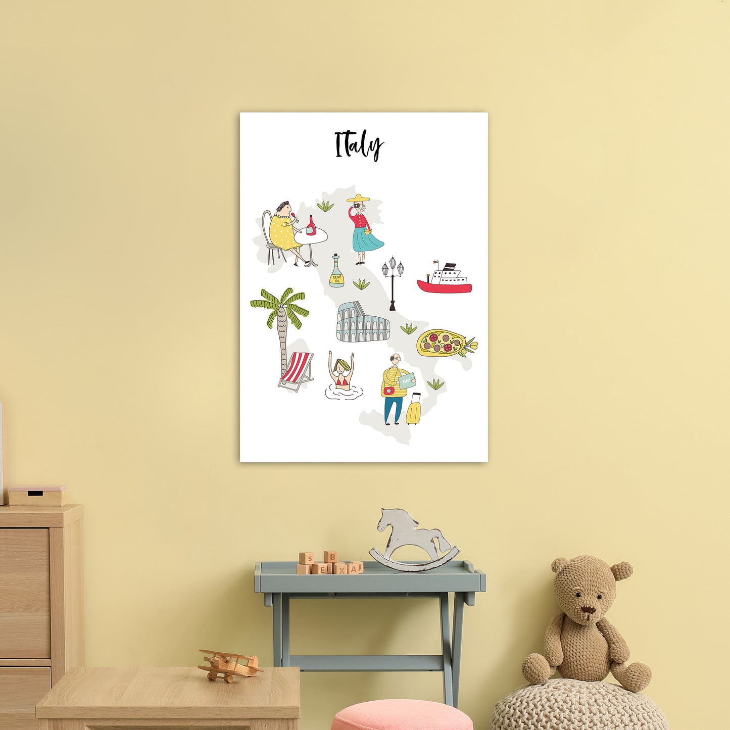 Italy Map Art Print by Pixy Paper A1 Black Frame