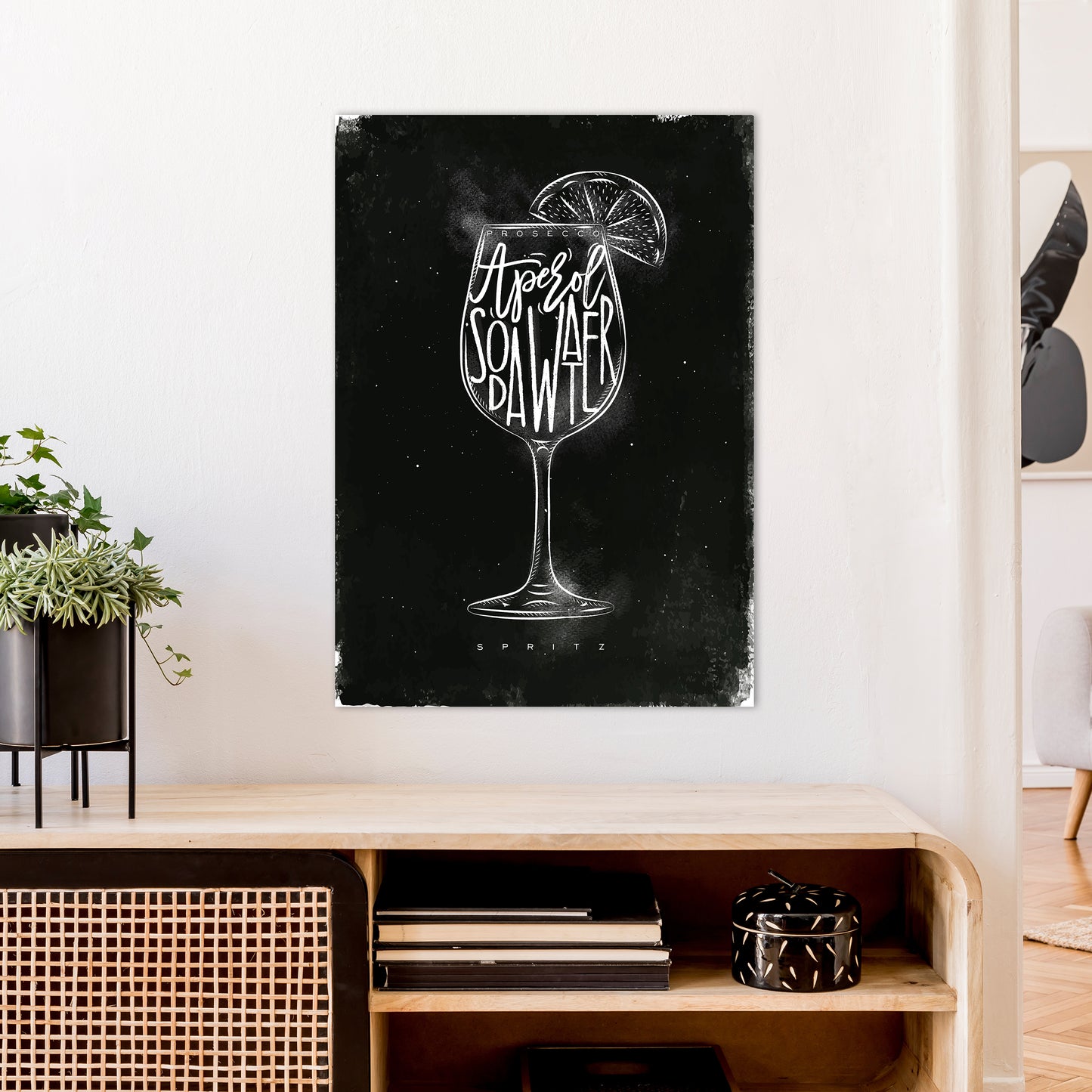 Prosecco Spritz Cocktail Black Art Print by Pixy Paper A1 Black Frame