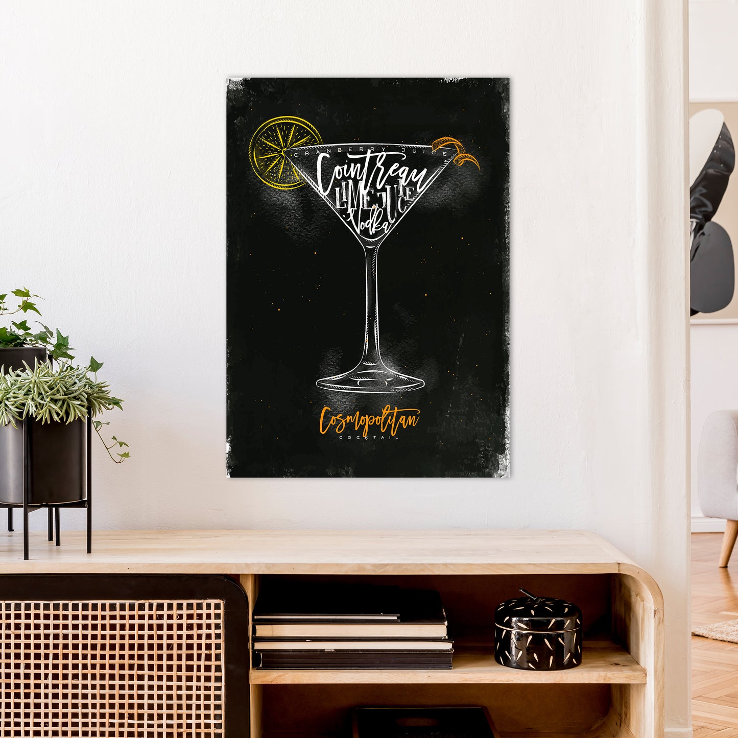 Cosmopolitan Cocktail Black Art Print by Pixy Paper A1 Black Frame
