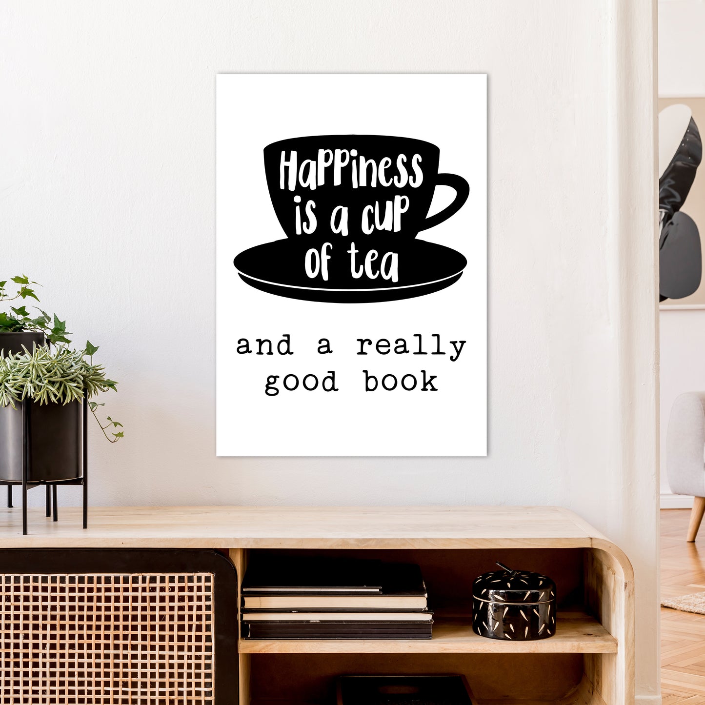 Happiness Is A Cup Of Tea Art Print by Pixy Paper A1 Black Frame