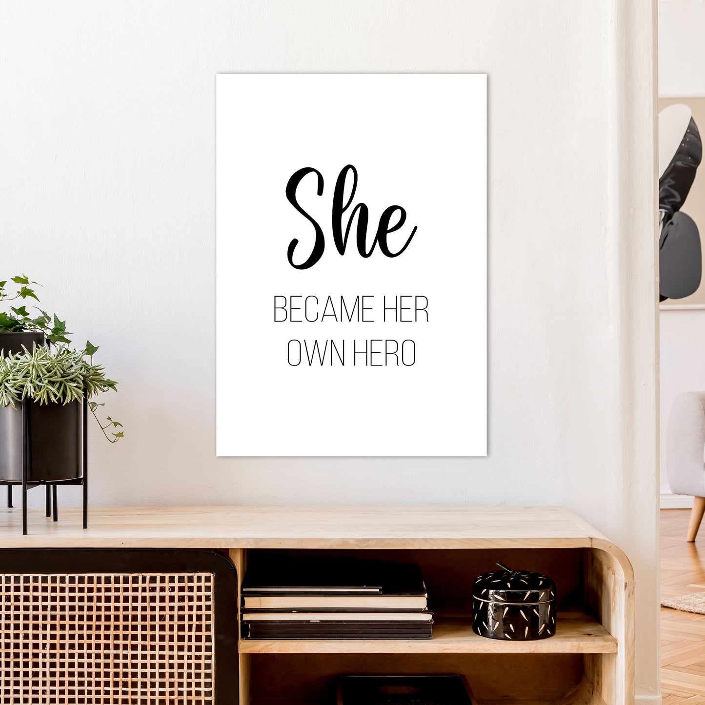 She Became Her Own Hero Art Print by Pixy Paper A1 Black Frame