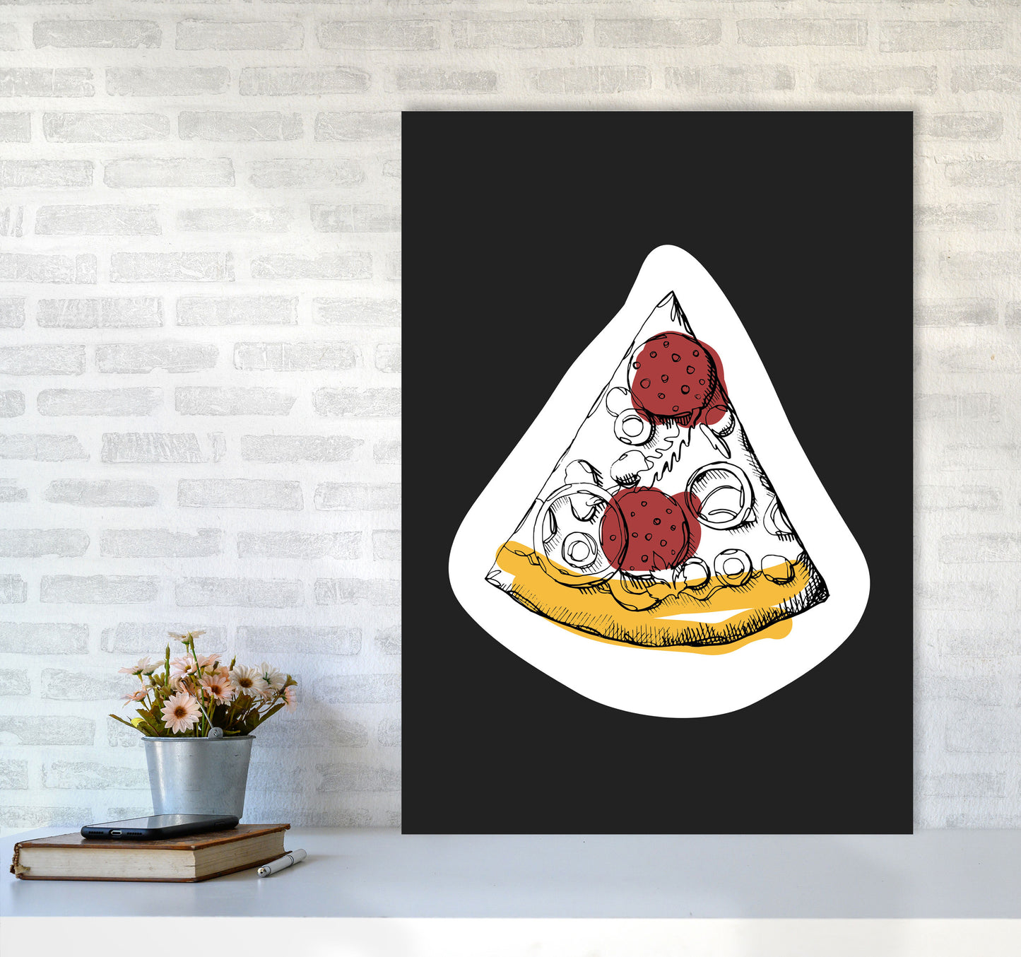 Kitchen Pop Pizza Off Black Art Print by Pixy Paper A1 Black Frame