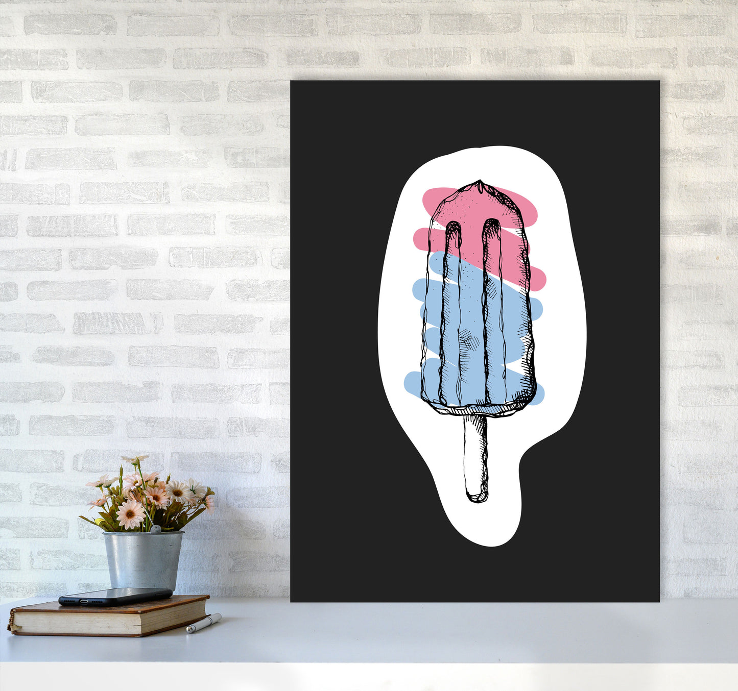 Kitchen Pop Ice Lolly Off Black Art Print by Pixy Paper A1 Black Frame