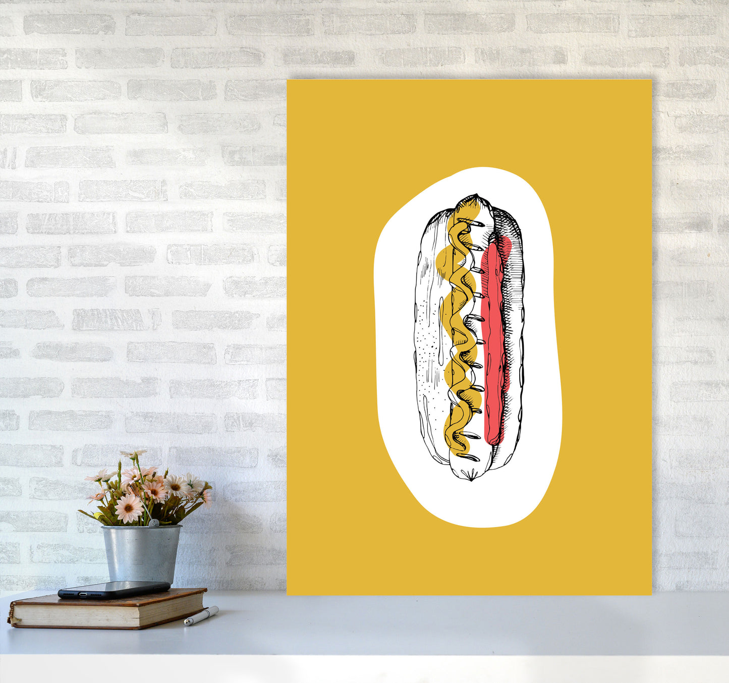 Kitchen Pop Hot Dog Mustard Art Print by Pixy Paper A1 Black Frame