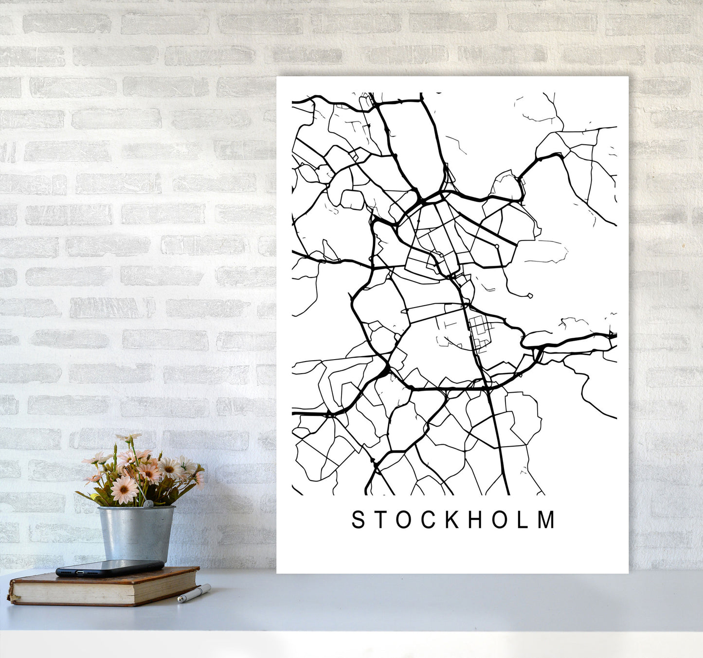 Stockholm Map Art Print by Pixy Paper A1 Black Frame