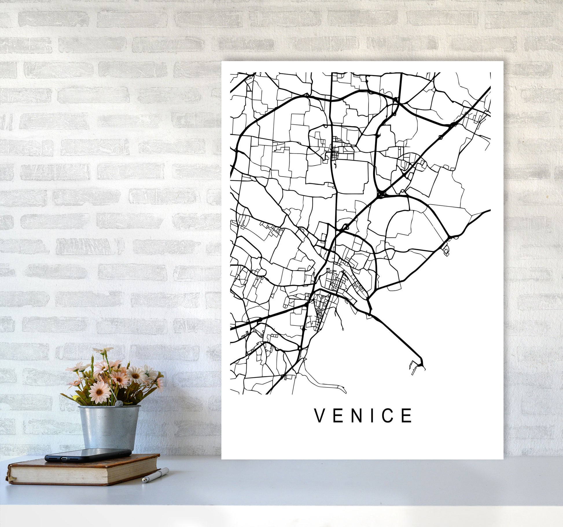Venice Map Art Print by Pixy Paper A1 Black Frame