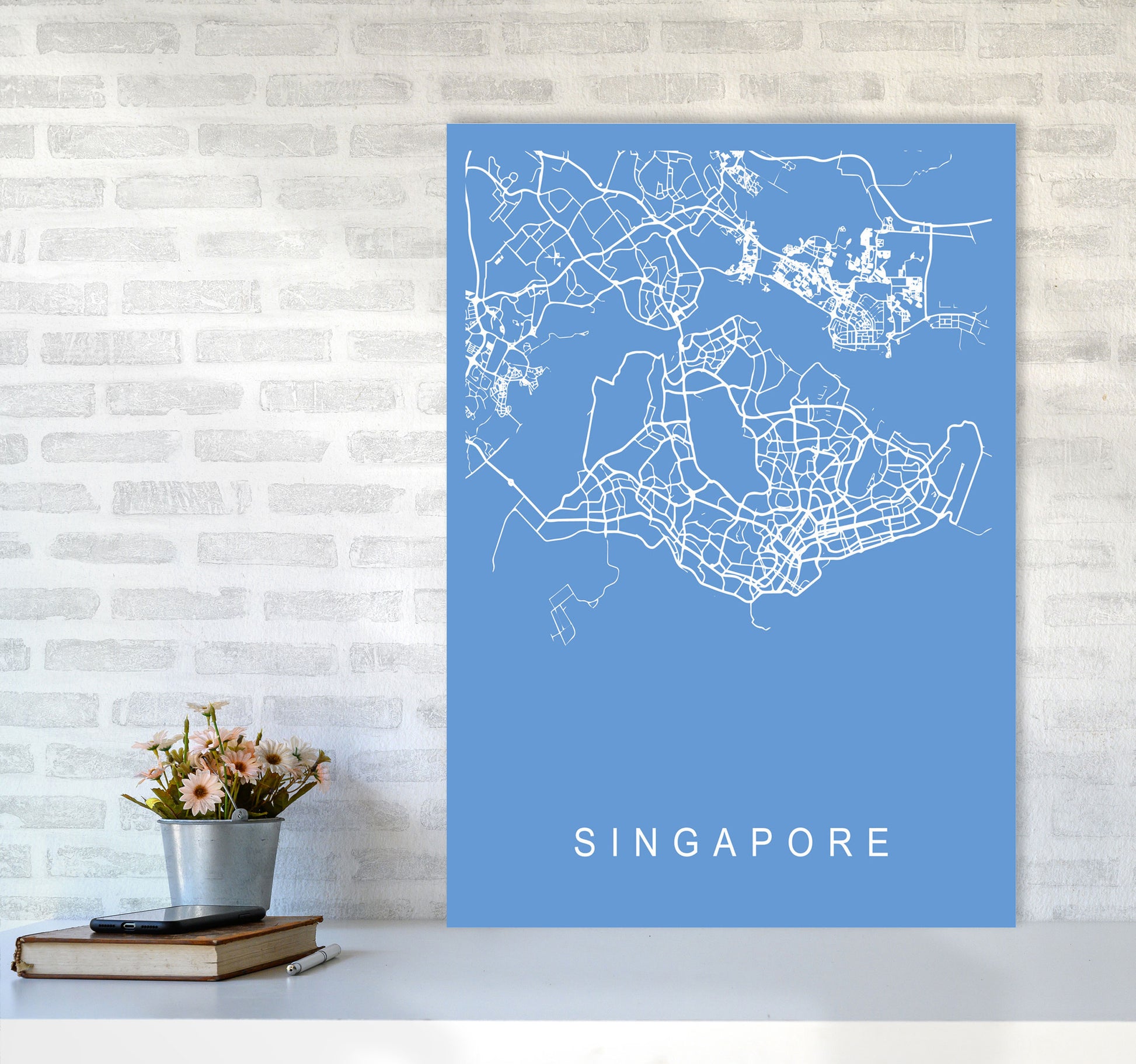 Singapore Map Blueprint Art Print by Pixy Paper A1 Black Frame