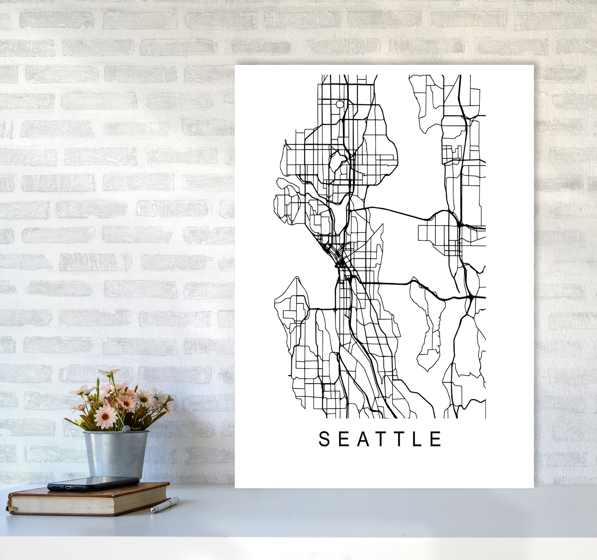 Seattle Map Art Print by Pixy Paper A1 Black Frame