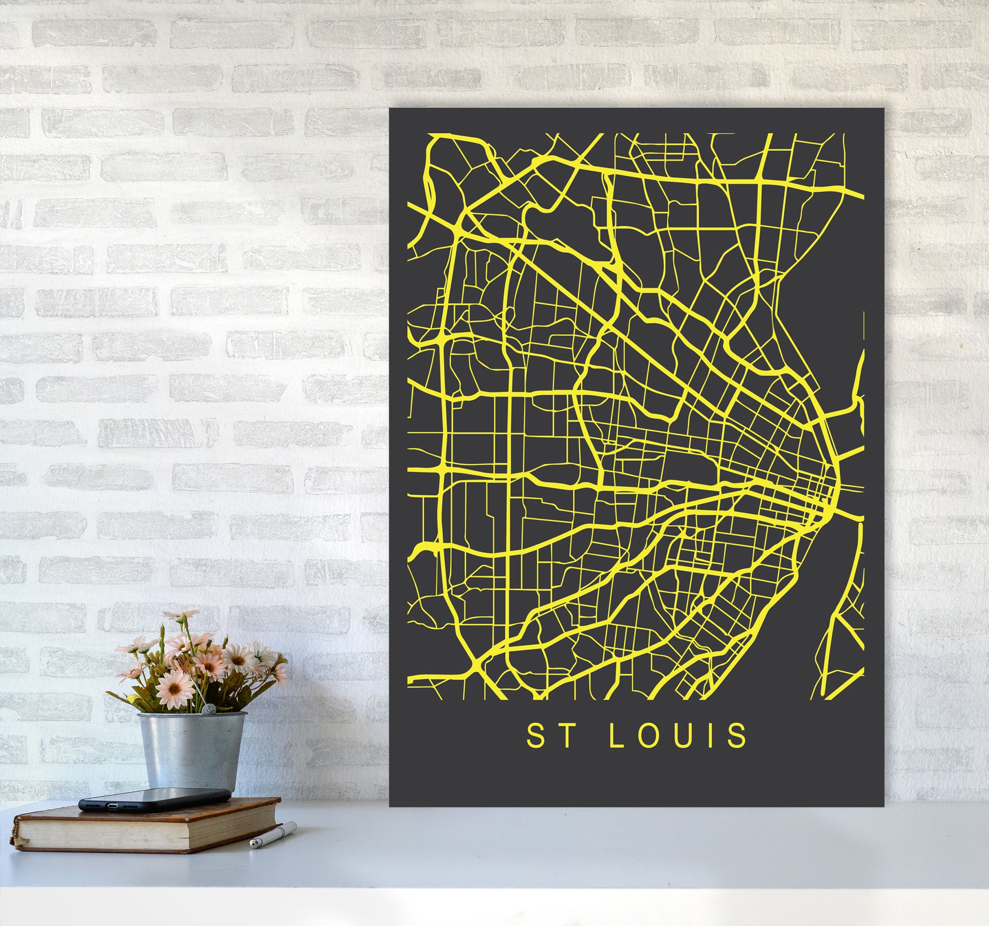 St Louis Map Neon Art Print by Pixy Paper A1 Black Frame