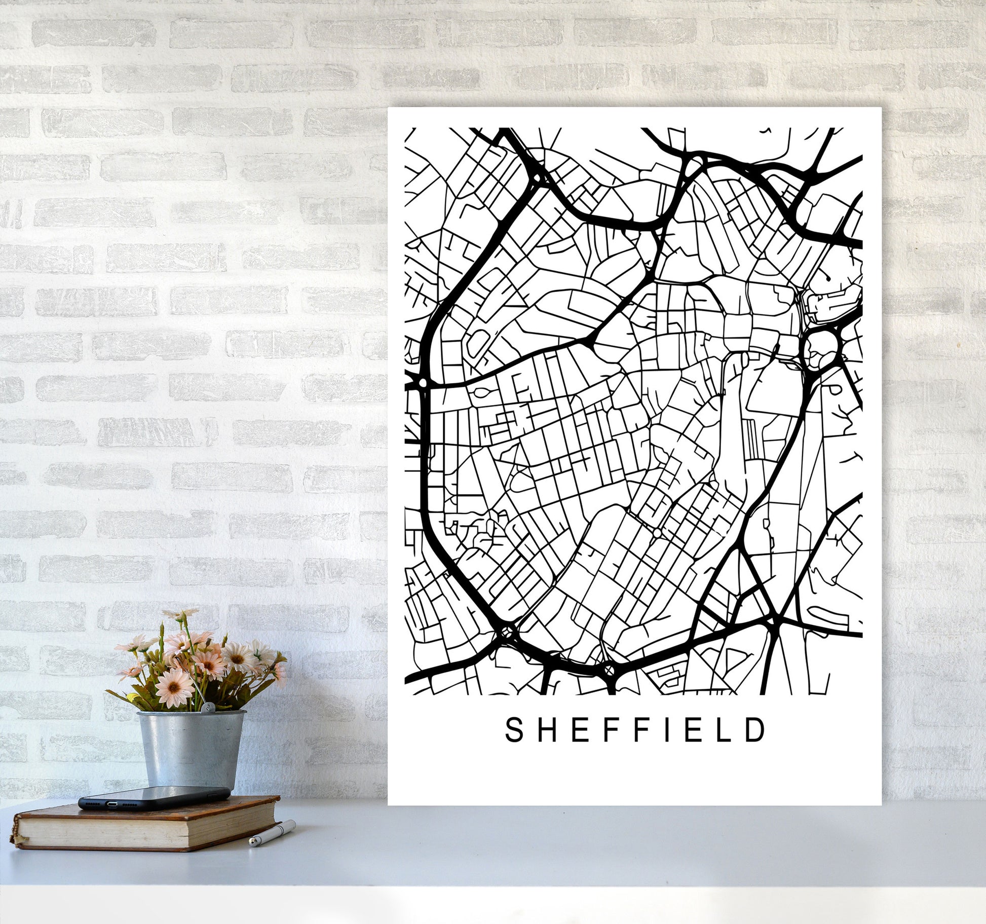Sheffield Map Art Print by Pixy Paper A1 Black Frame