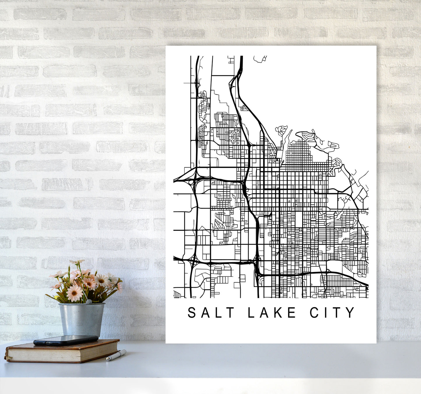 Salt Lake Map Art Print by Pixy Paper A1 Black Frame