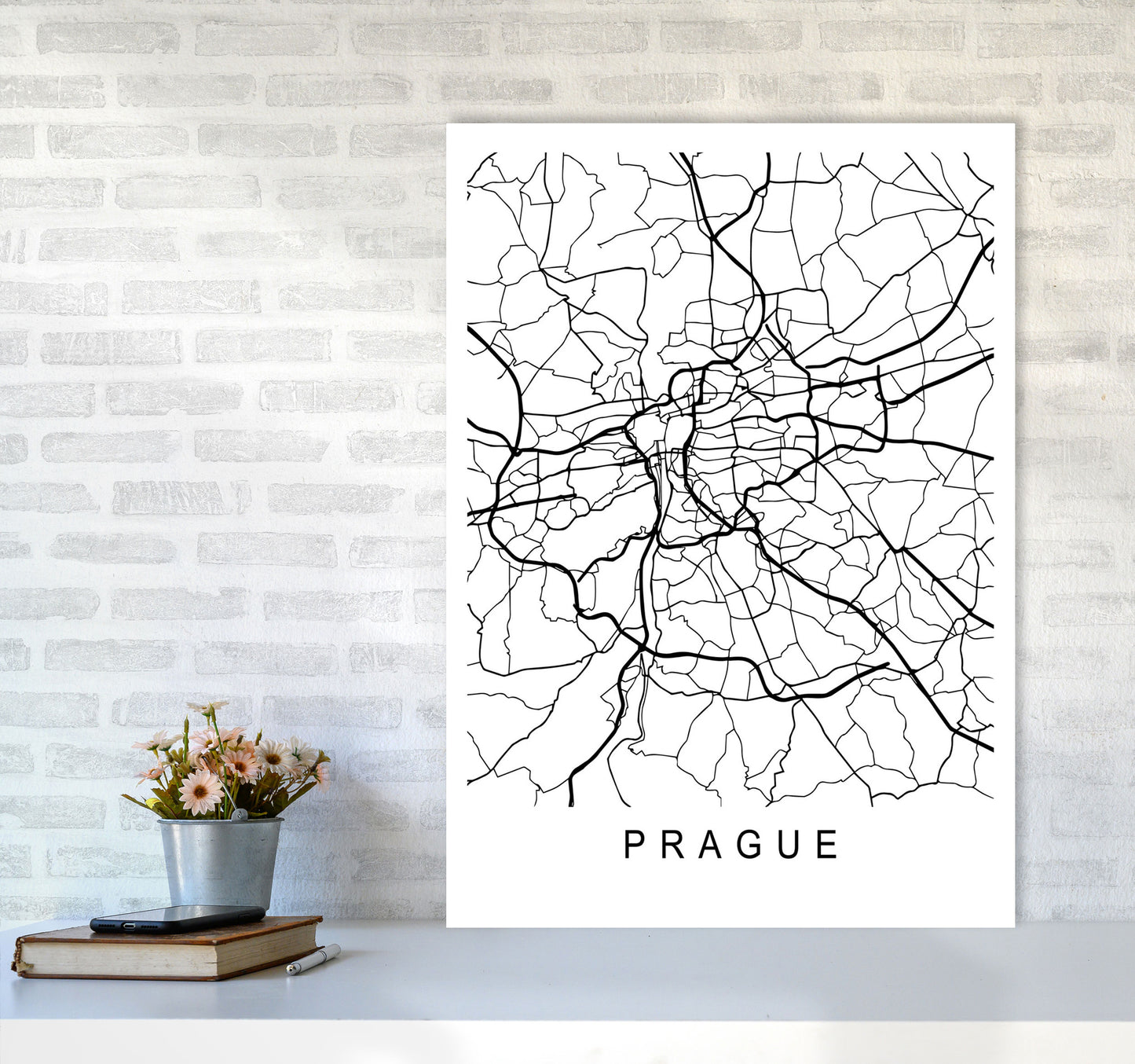 Prague Map Art Print by Pixy Paper A1 Black Frame