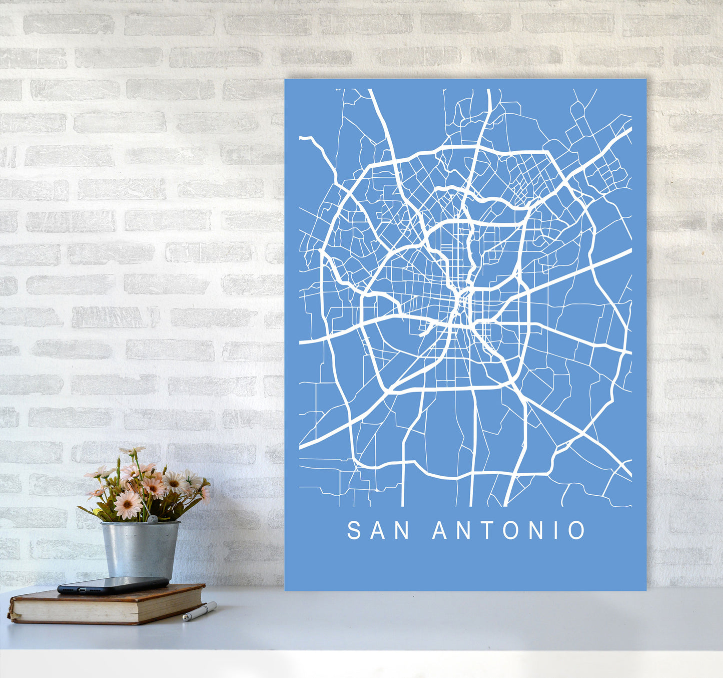San Antonio Map Blueprint Art Print by Pixy Paper A1 Black Frame