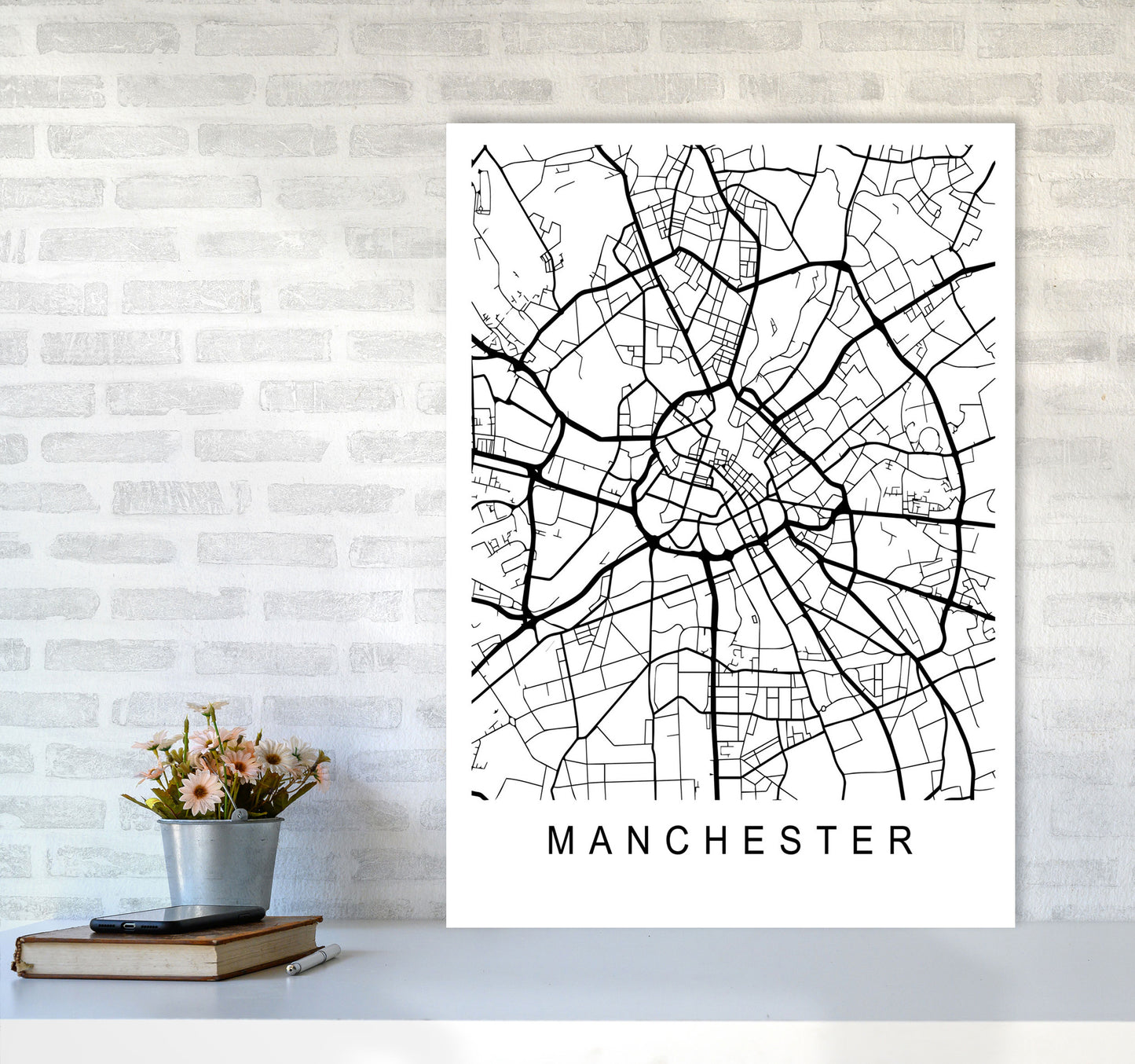 Manchester Map Art Print by Pixy Paper A1 Black Frame