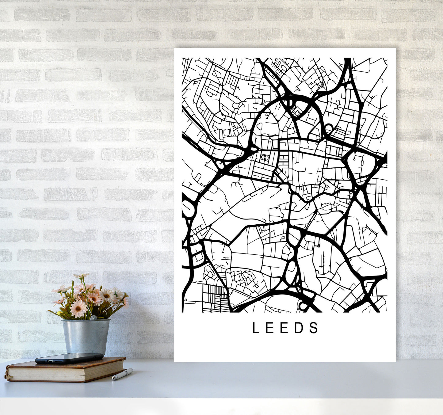 Leeds Map Art Print by Pixy Paper A1 Black Frame