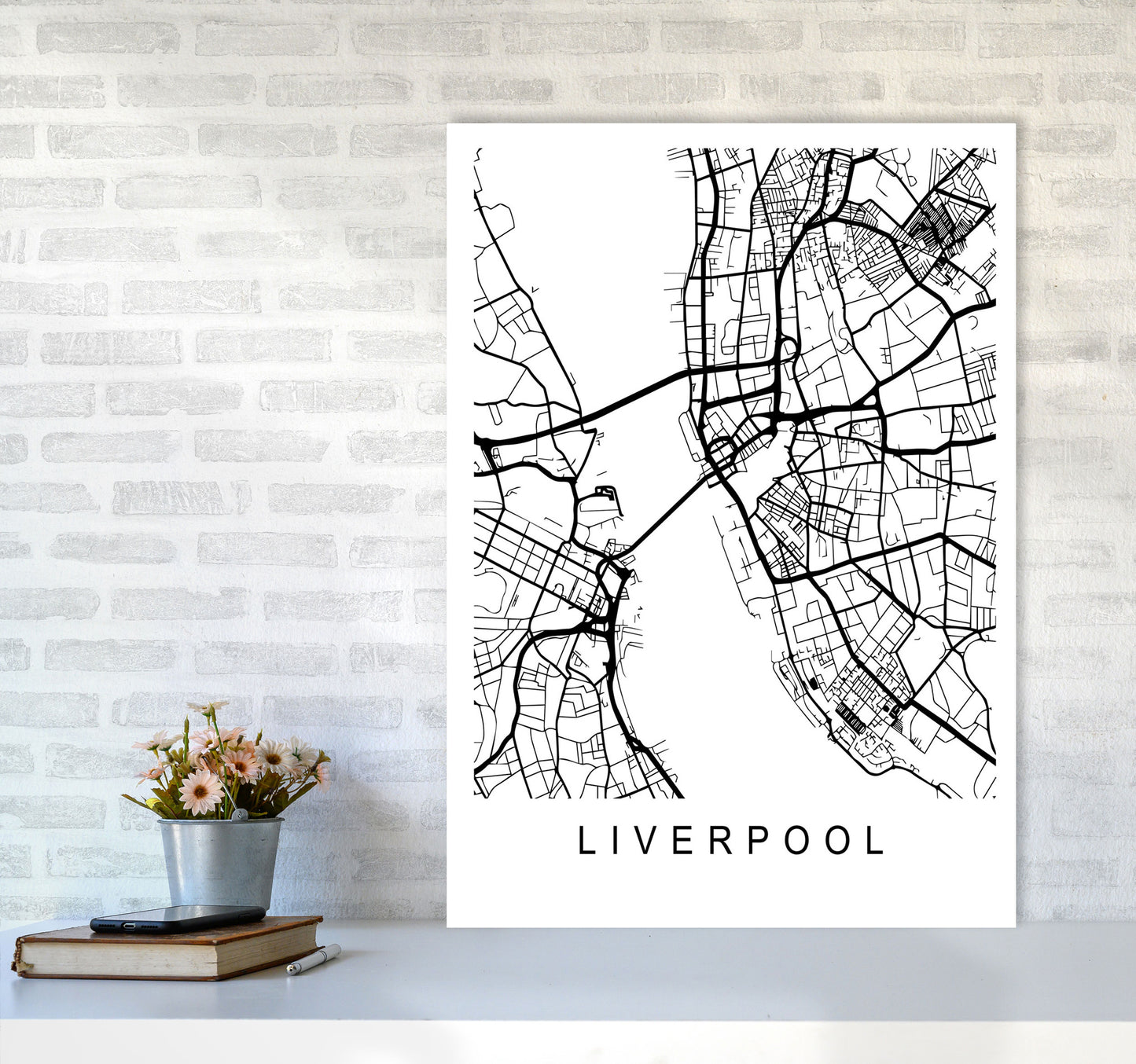Liverpool Map Art Print by Pixy Paper A1 Black Frame