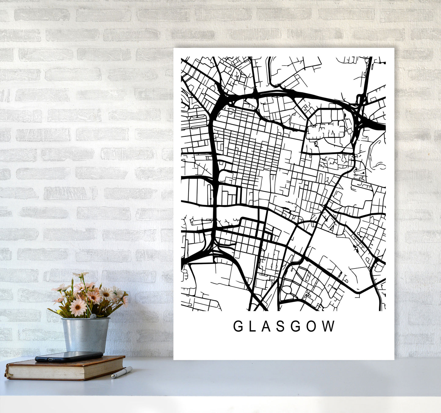 Glasgow Map Art Print by Pixy Paper A1 Black Frame