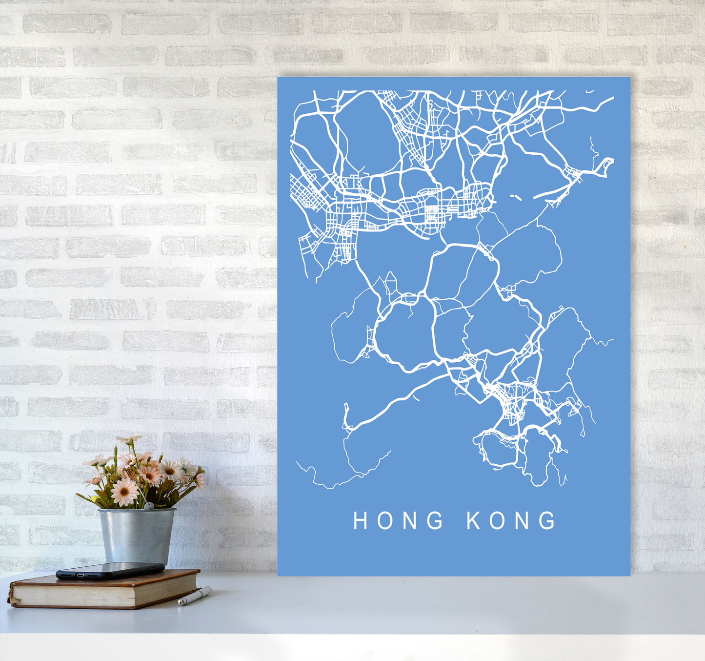 Hong Kong Map Blueprint Art Print by Pixy Paper A1 Black Frame
