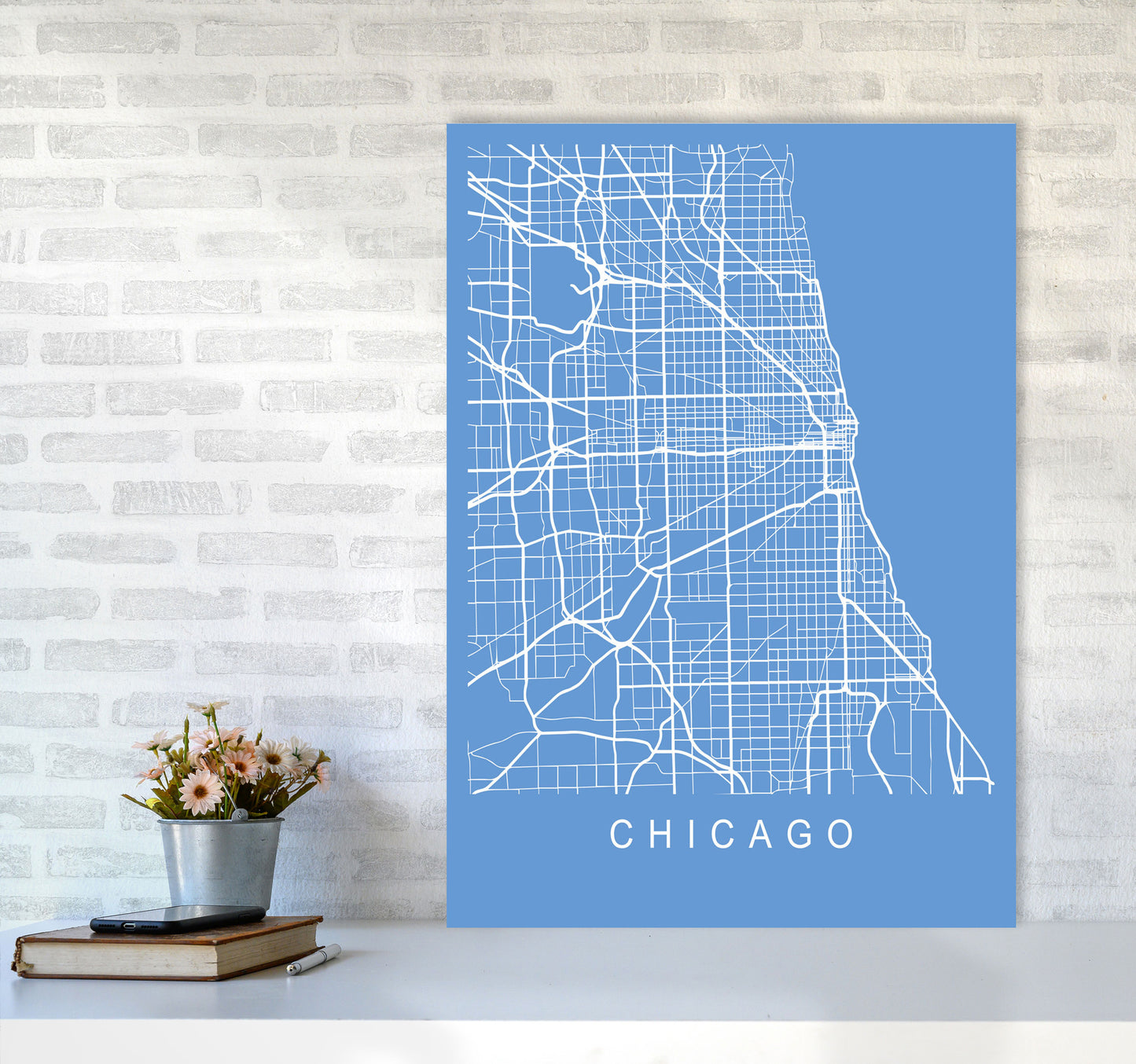 Chicago Map Blueprint Art Print by Pixy Paper A1 Black Frame