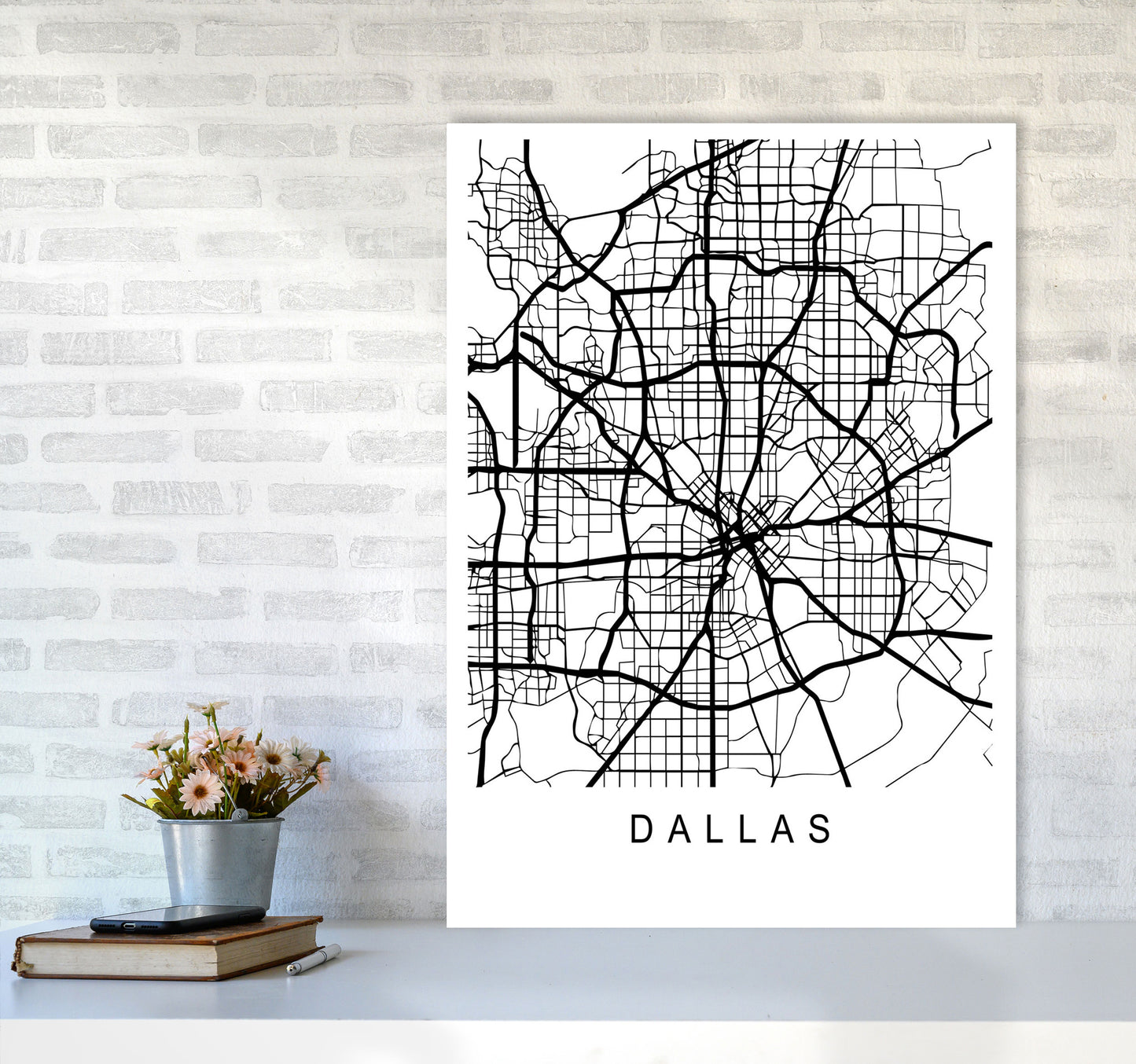 Dallas Map Art Print by Pixy Paper A1 Black Frame