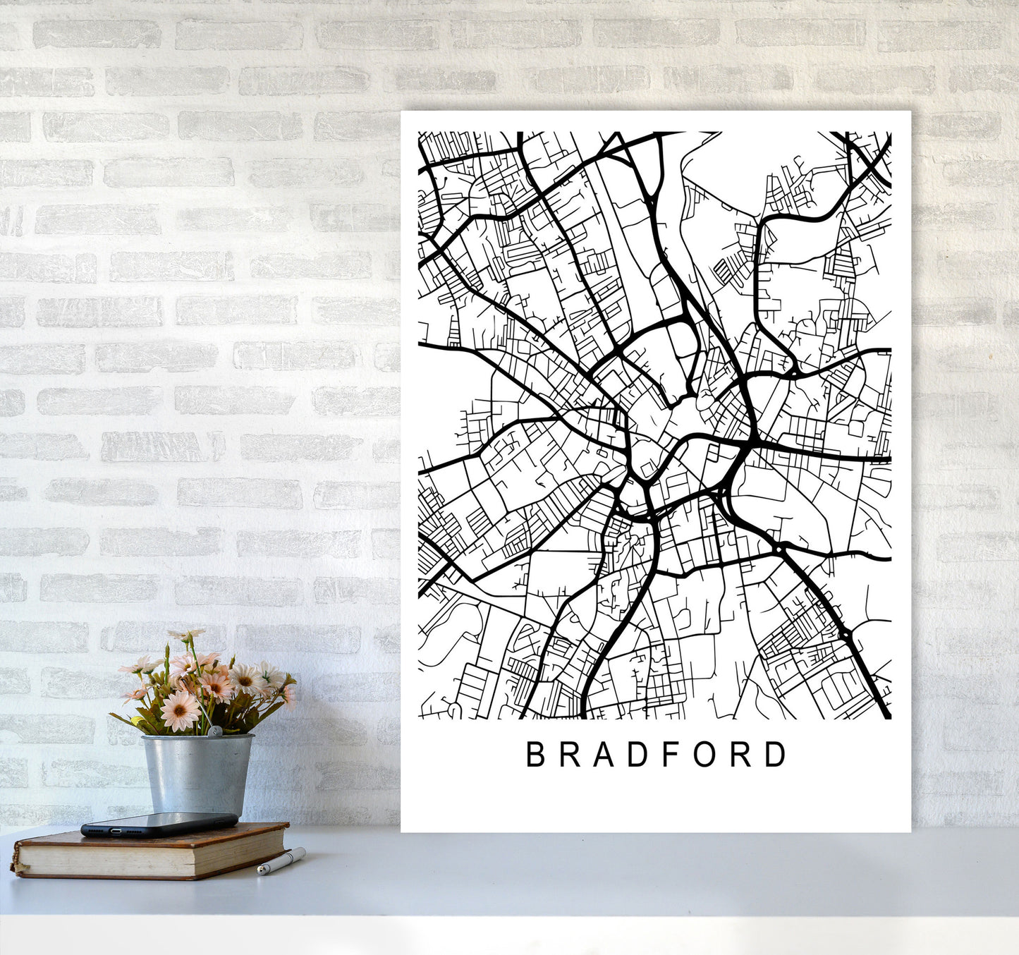 Bradford Map Art Print by Pixy Paper A1 Black Frame