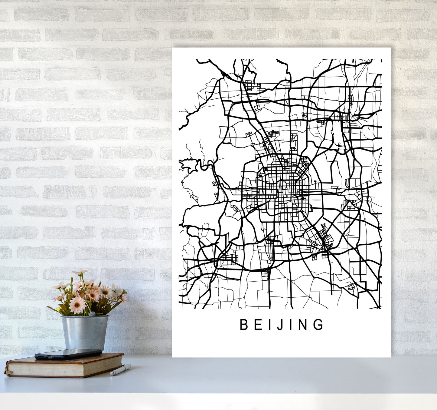 Beijing Map Art Print by Pixy Paper A1 Black Frame