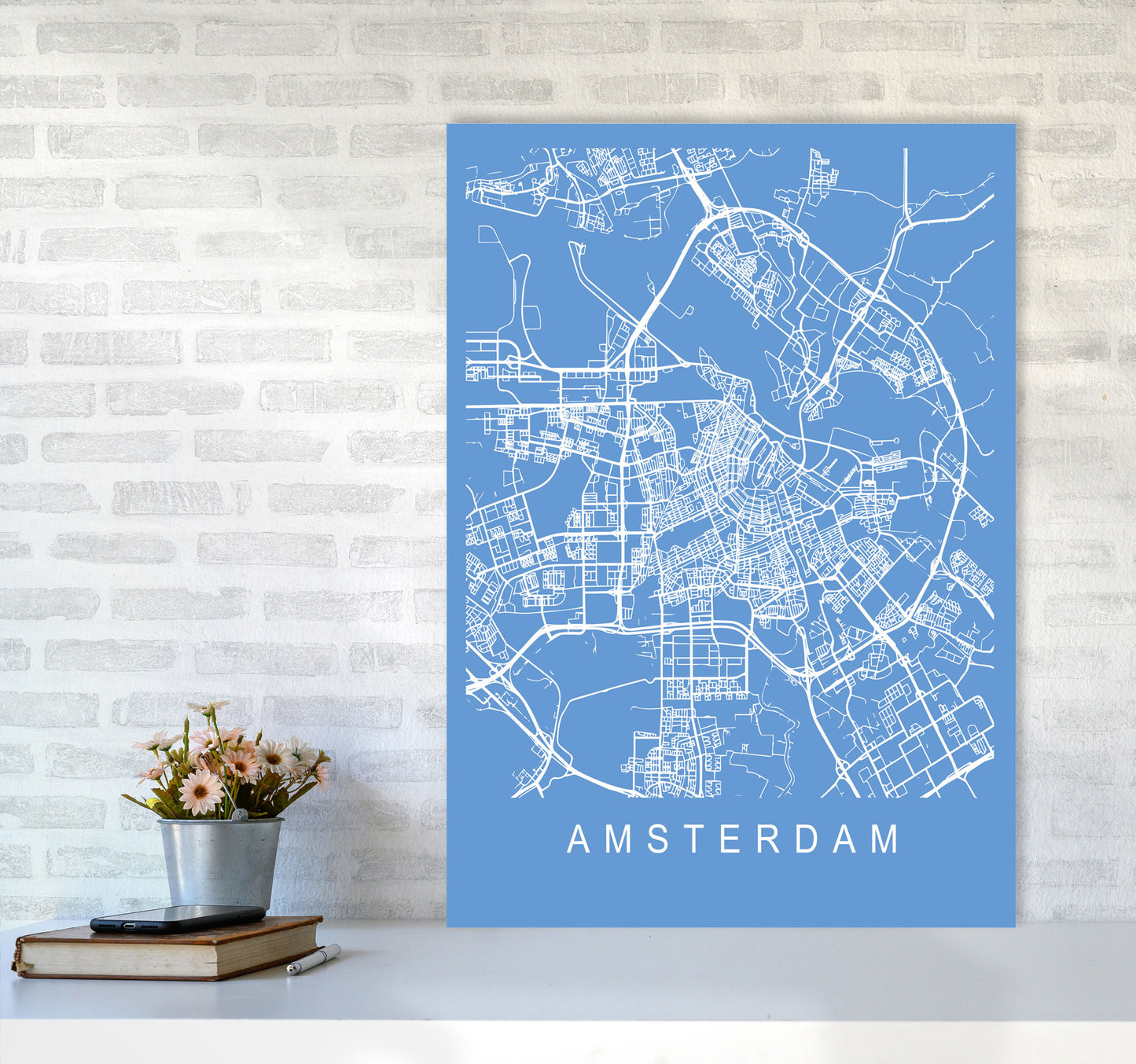 Amsterdam Map Blueprint Art Print by Pixy Paper A1 Black Frame
