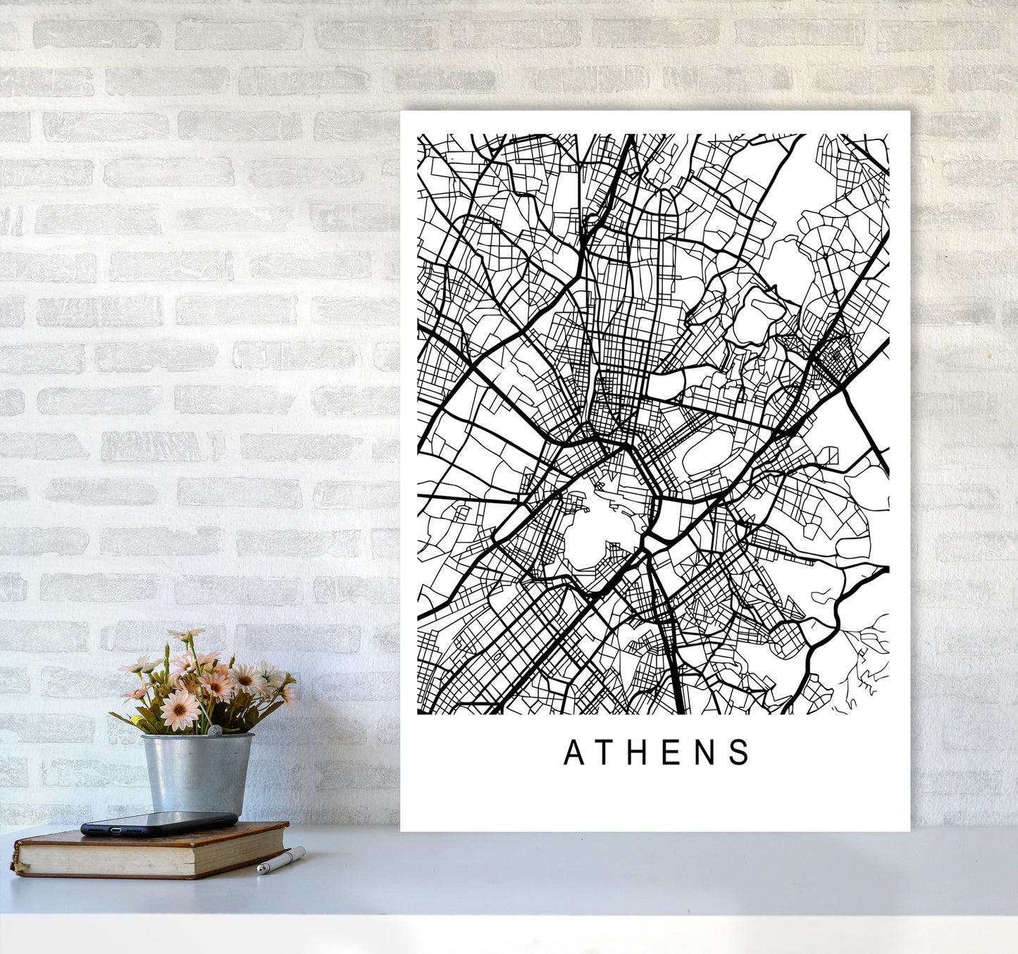 Athens Map Art Print by Pixy Paper A1 Black Frame