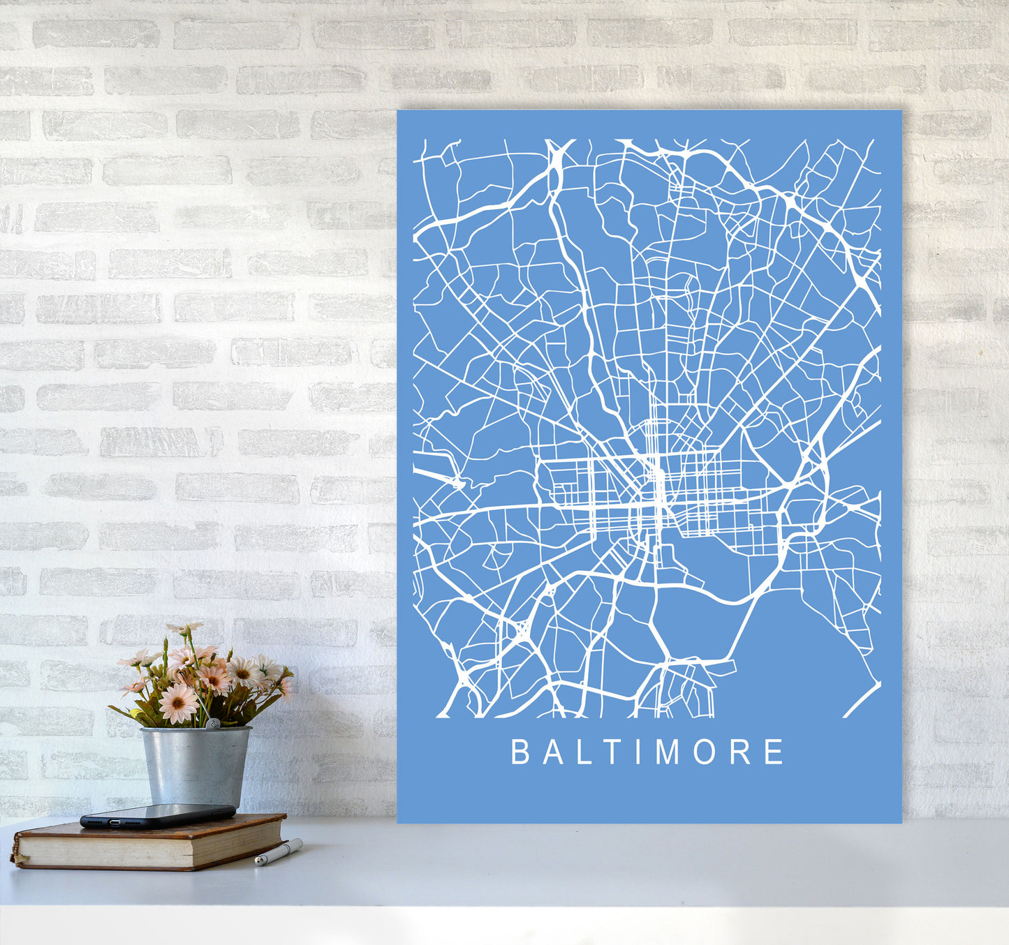 Baltimore Map Blueprint Art Print by Pixy Paper A1 Black Frame