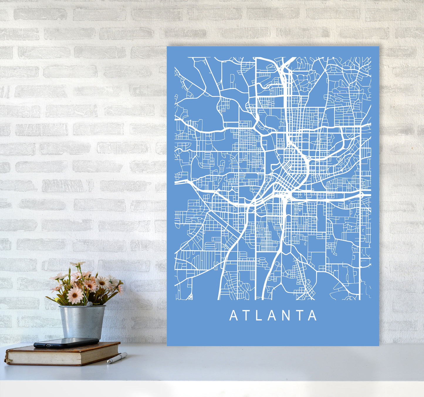 Atlanta Map Blueprint Art Print by Pixy Paper A1 Black Frame