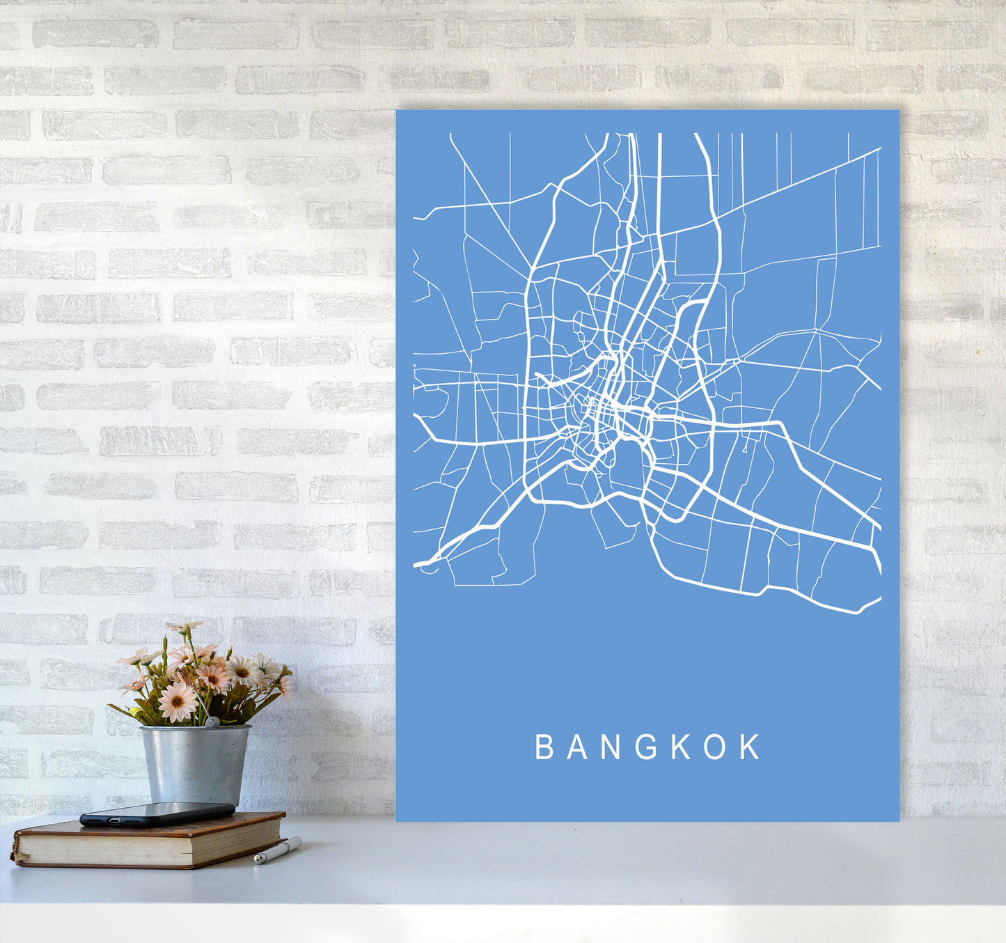 Bangkok Map Blueprint Art Print by Pixy Paper A1 Black Frame