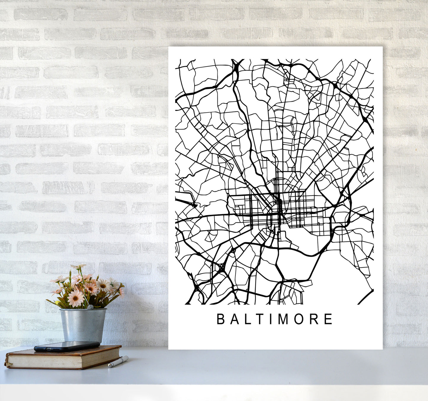 Baltimore Map Art Print by Pixy Paper A1 Black Frame