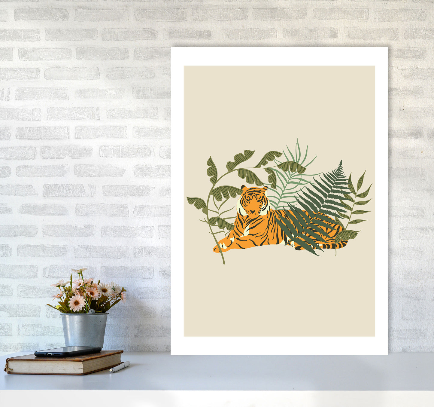 Wild Collection Resting Tiger Art Print by Pixy Paper A1 Black Frame