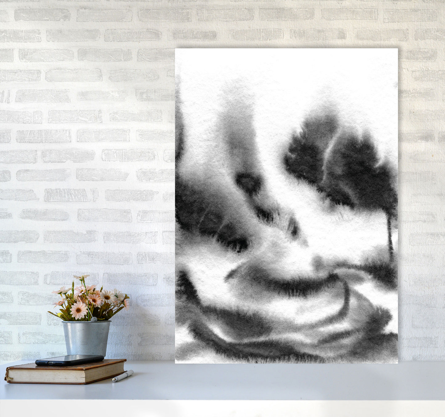 Majestic Monochrome Watercolour 06 Art Print by Pixy Paper A1 Black Frame