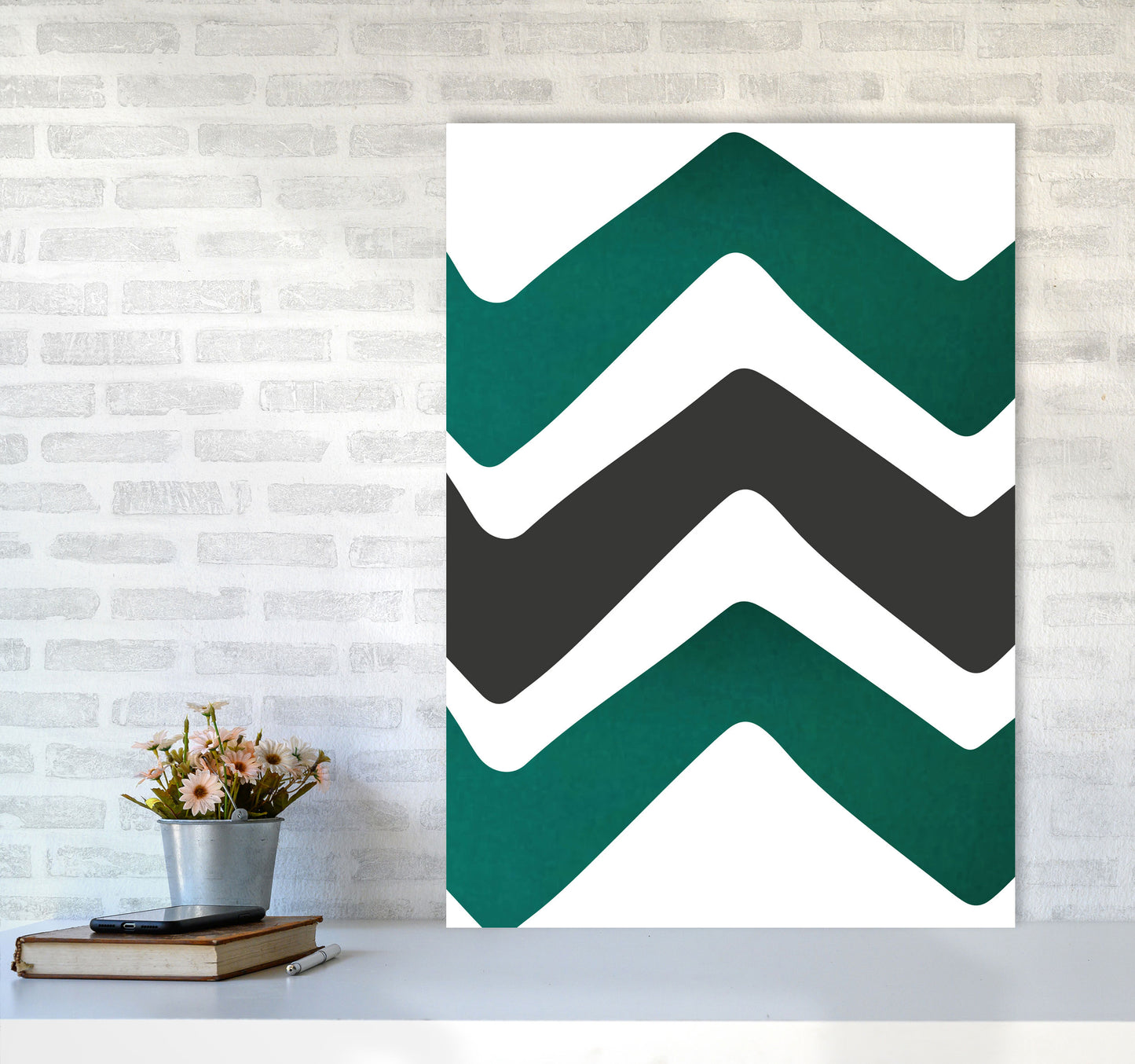 Zig zags emerald Art Print by Pixy Paper A1 Black Frame