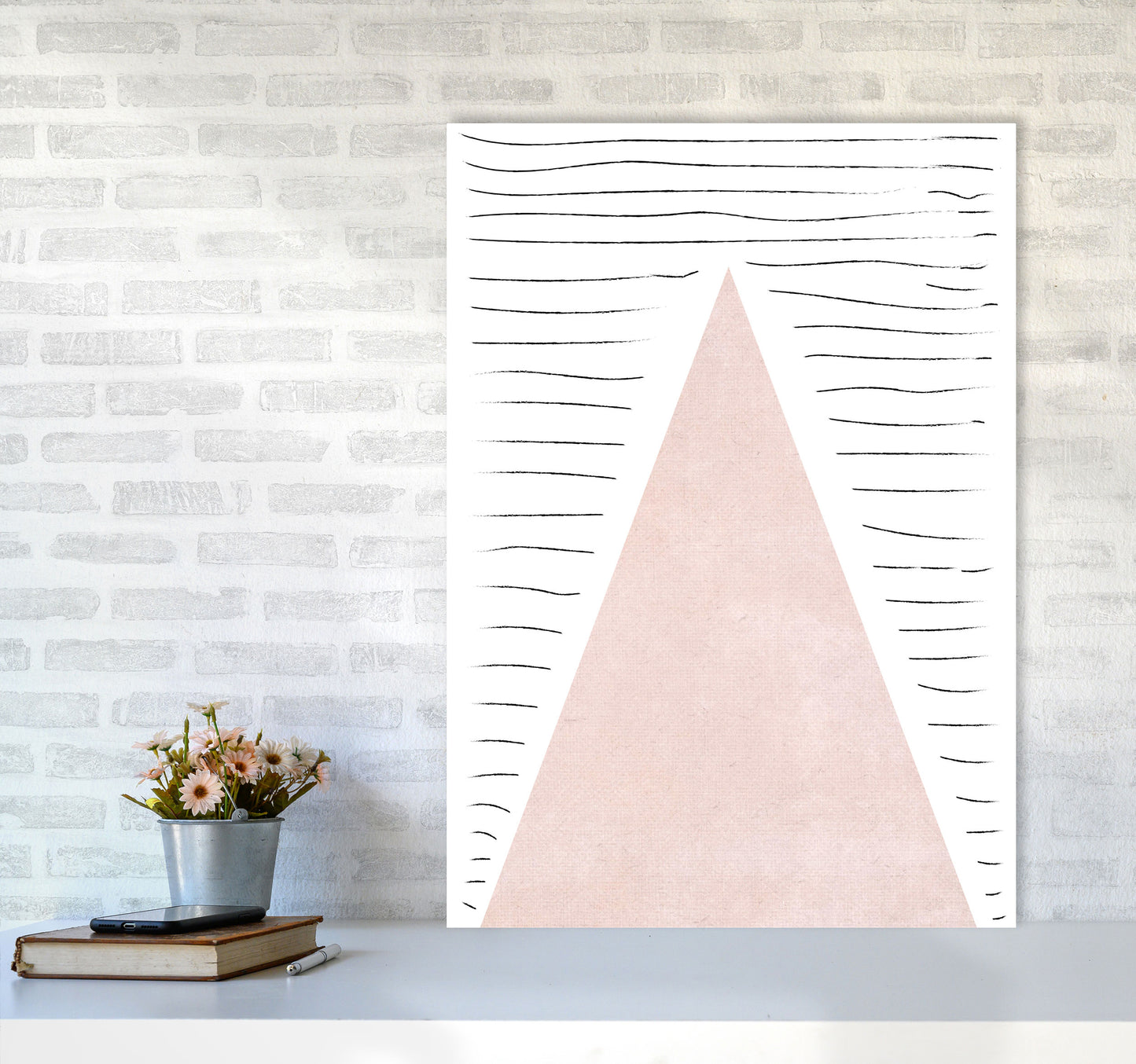 Mountains lines pink cotton Art Print by Pixy Paper A1 Black Frame