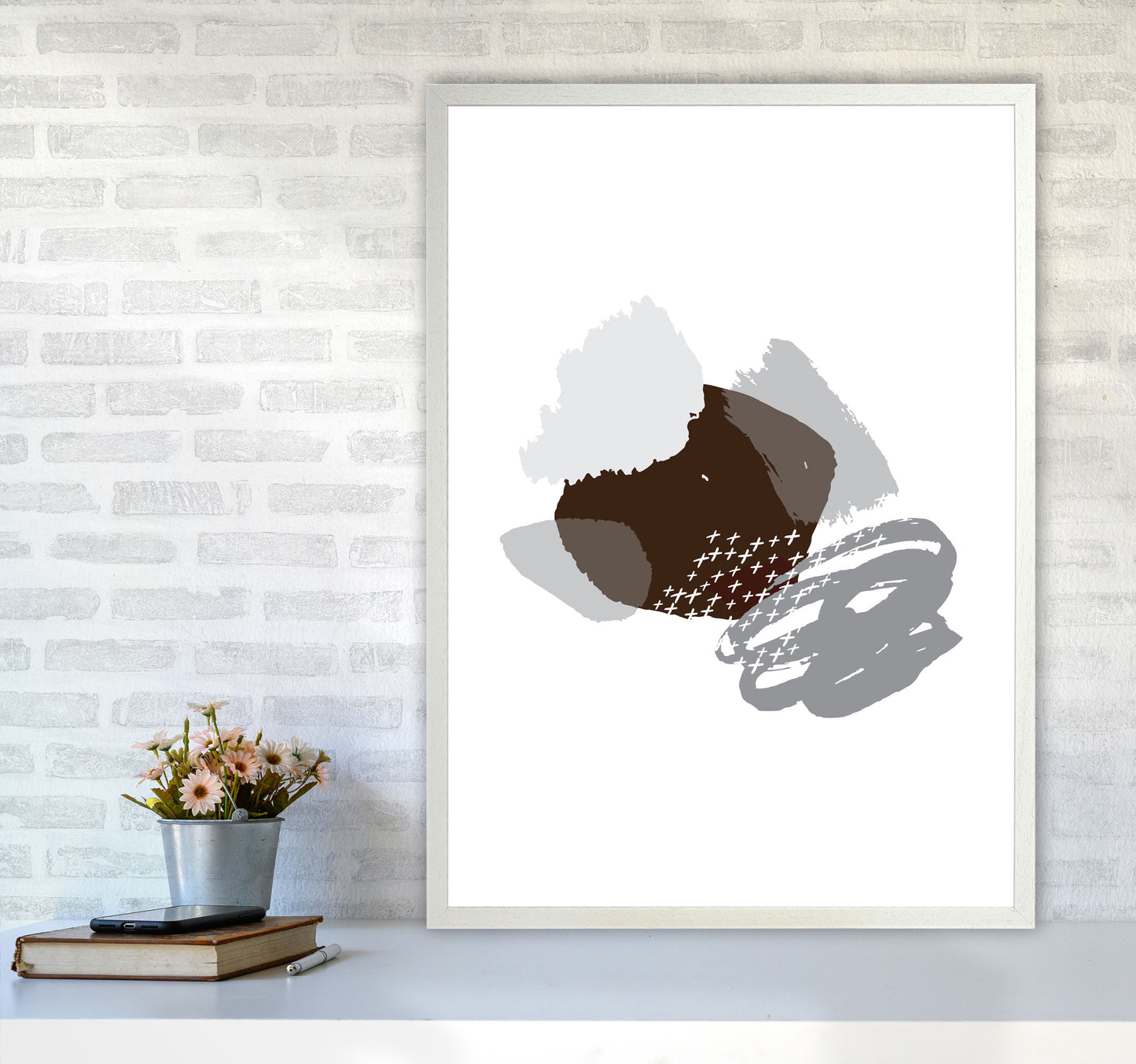 Grey And Black Mismatch Abstract Modern Print A1 Oak Frame