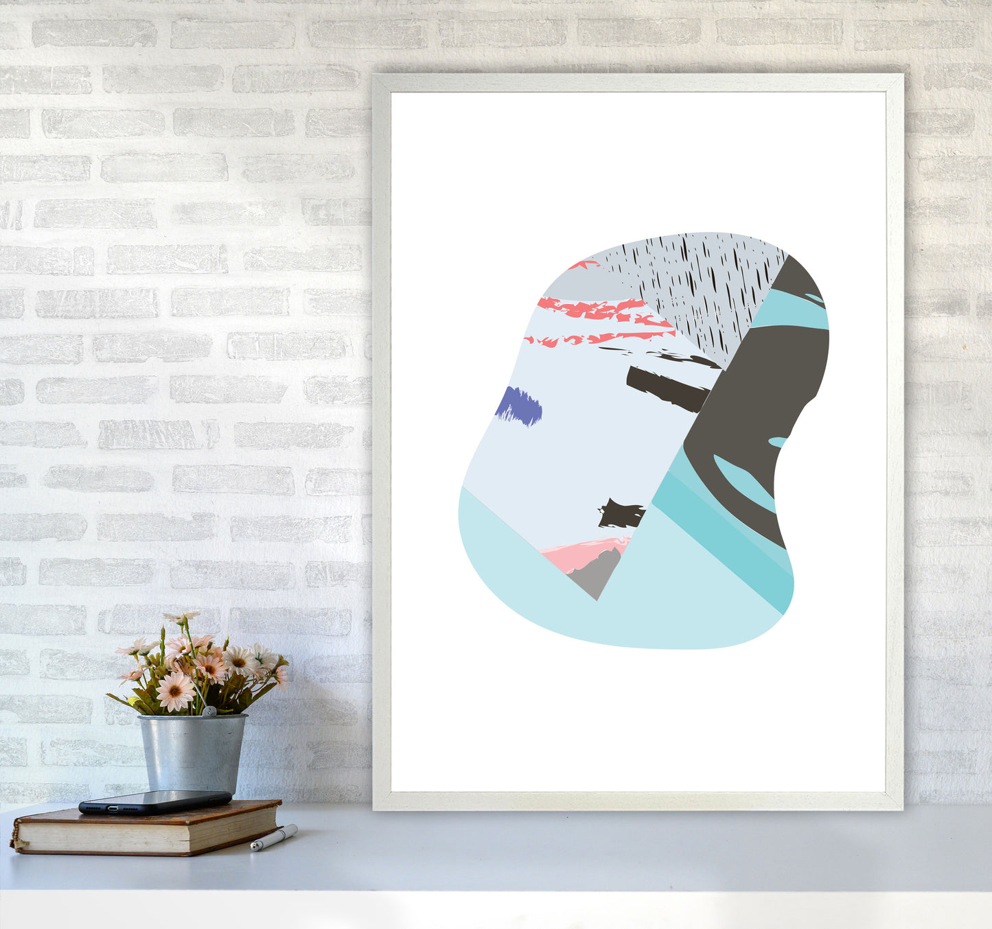 Teal Abstract Patterns Shape Modern Print A1 Oak Frame