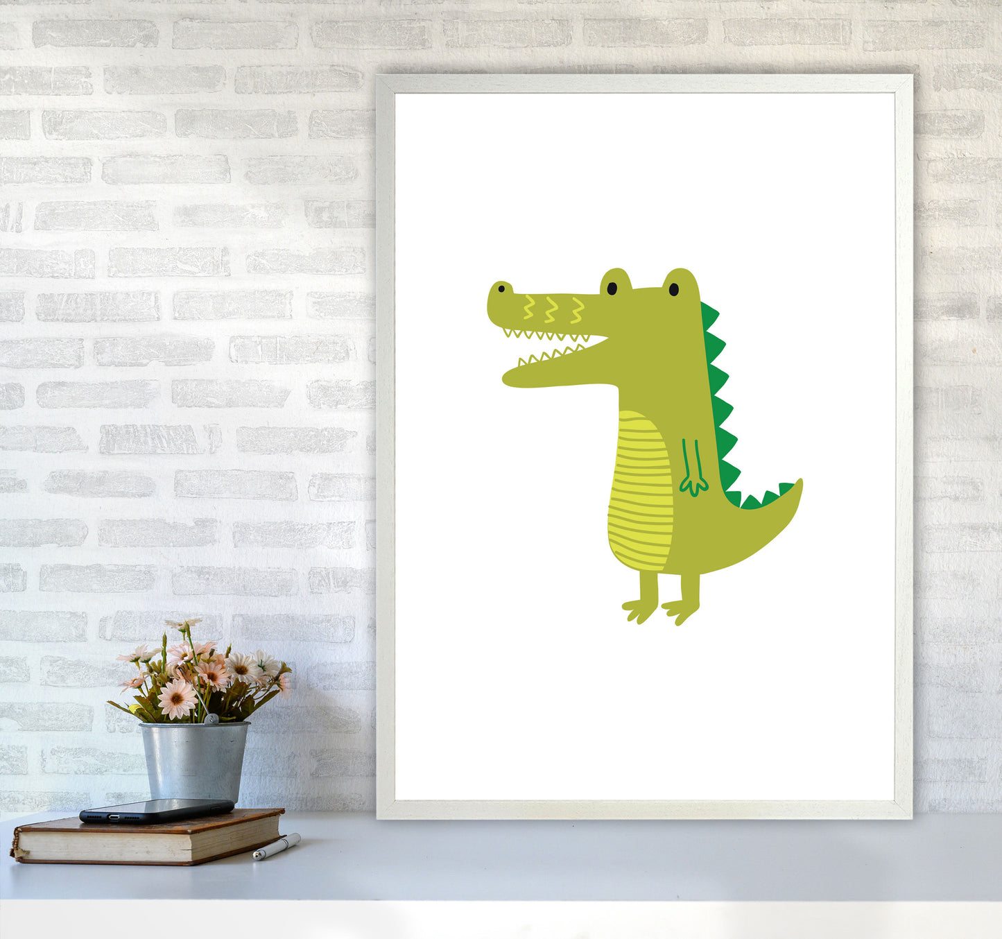 Children's Animals, Alligator Modern Print A1 Oak Frame