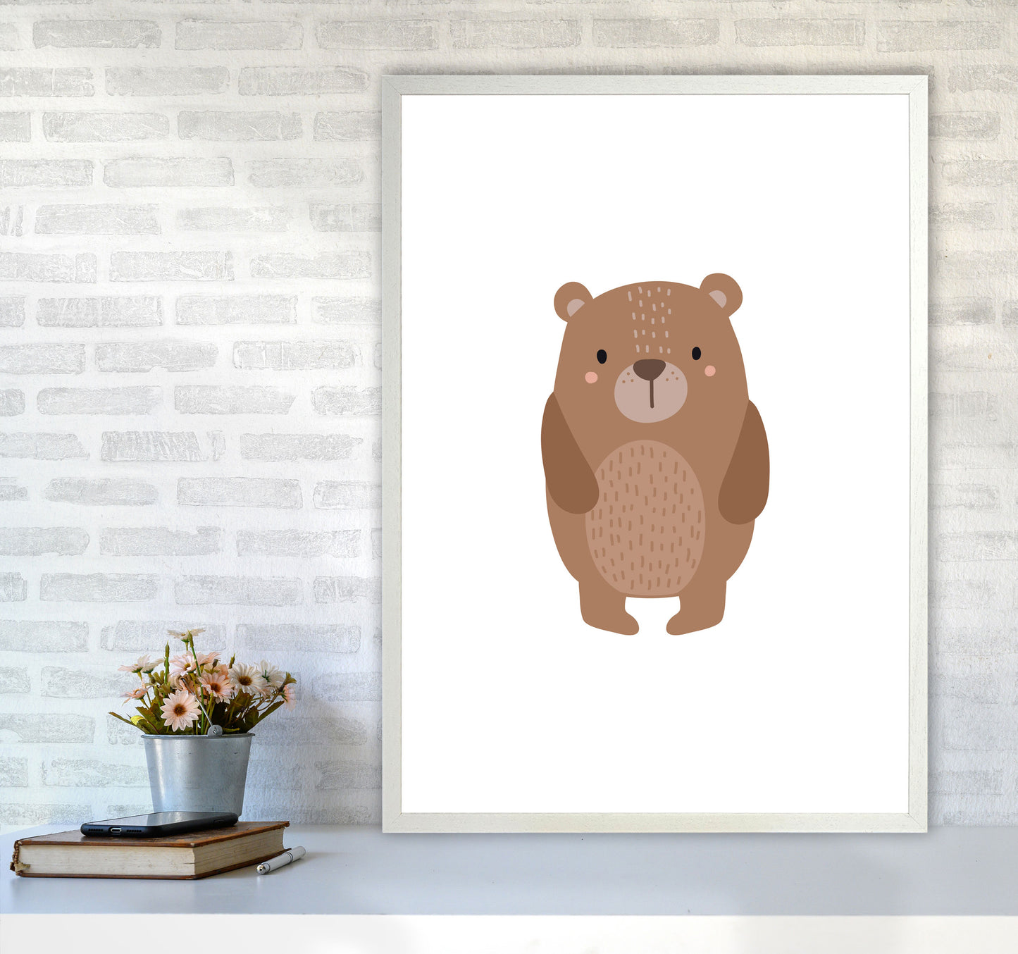 Children's Animals, Bear Modern Print A1 Oak Frame