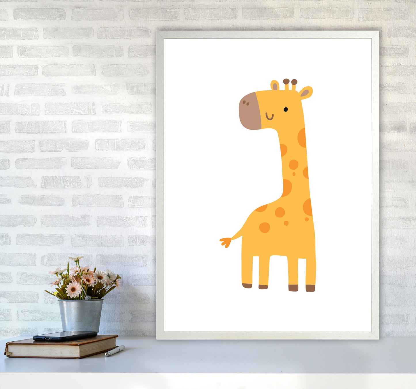 Children's Animals, Giraffe Modern Print A1 Oak Frame