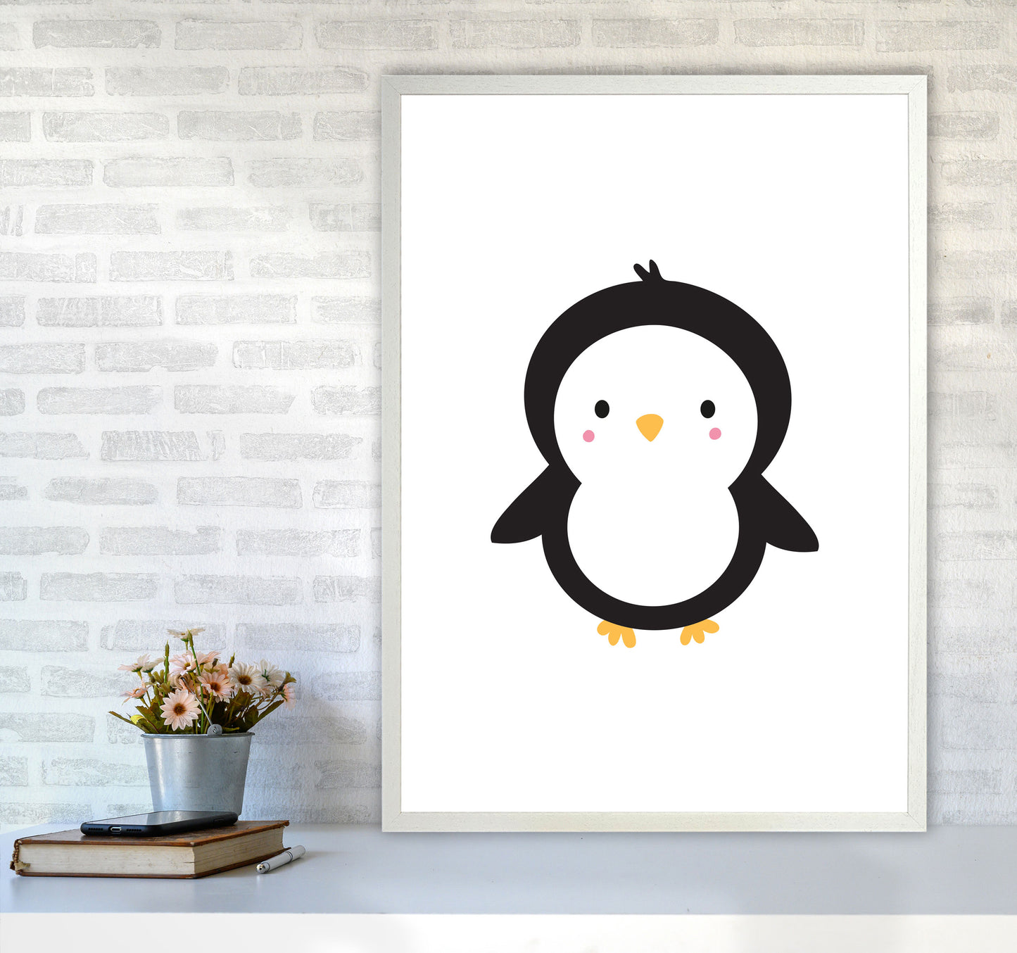 Children's Animals, Penguin Modern Print A1 Oak Frame