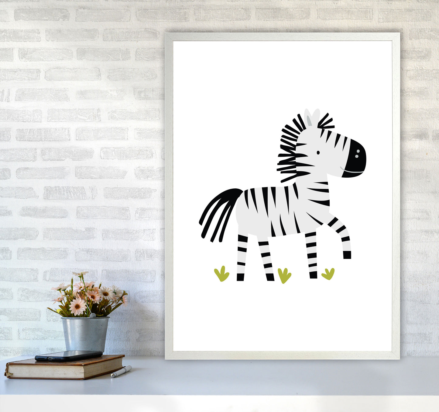 Children's Animals, Zebra Modern Print A1 Oak Frame