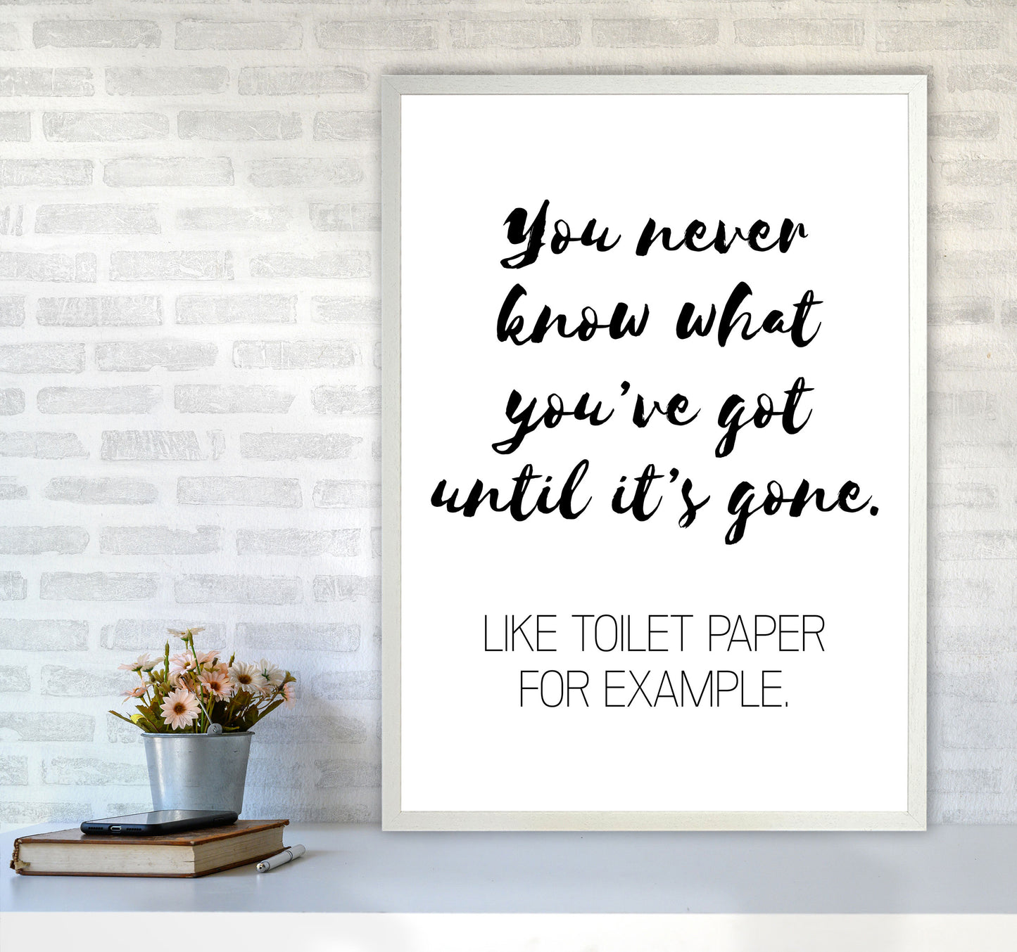 Toilet Paper, Bathroom Modern Print, Framed Bathroom Wall Art A1 Oak Frame