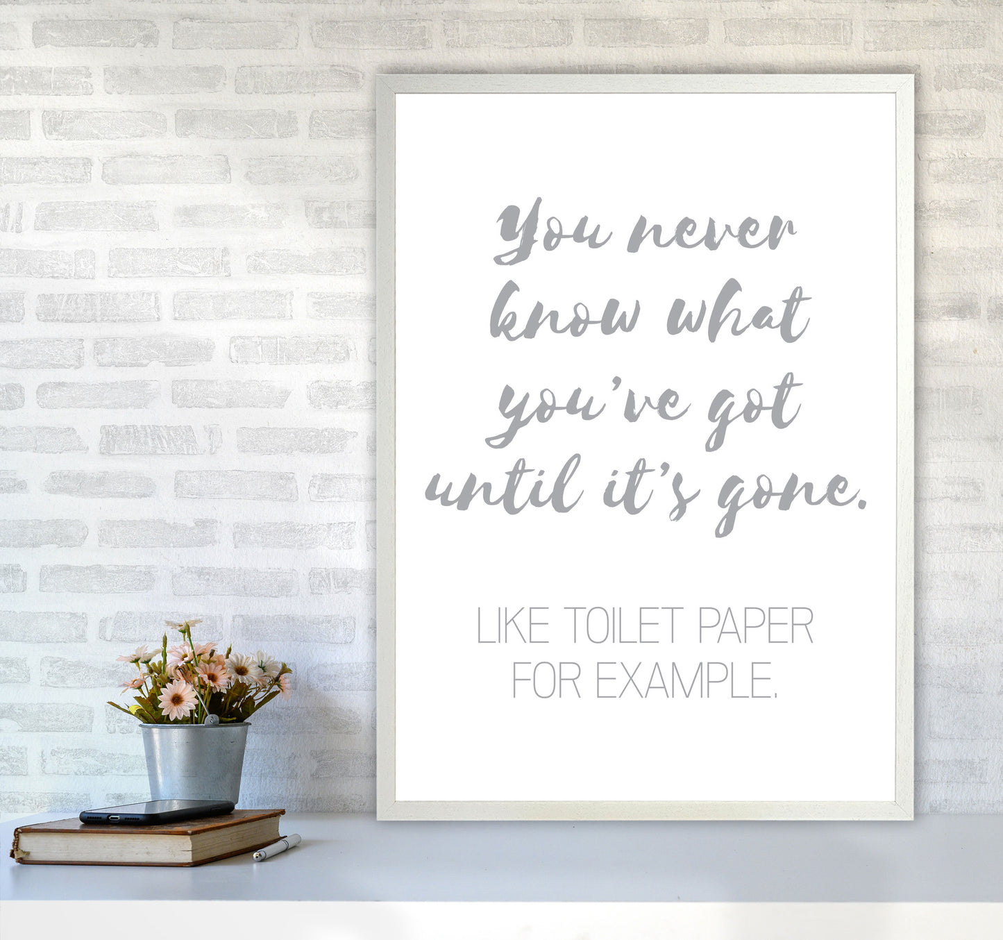 Toilet Roll Grey, Bathroom Modern Print, Framed Bathroom Wall Art A1 Oak Frame