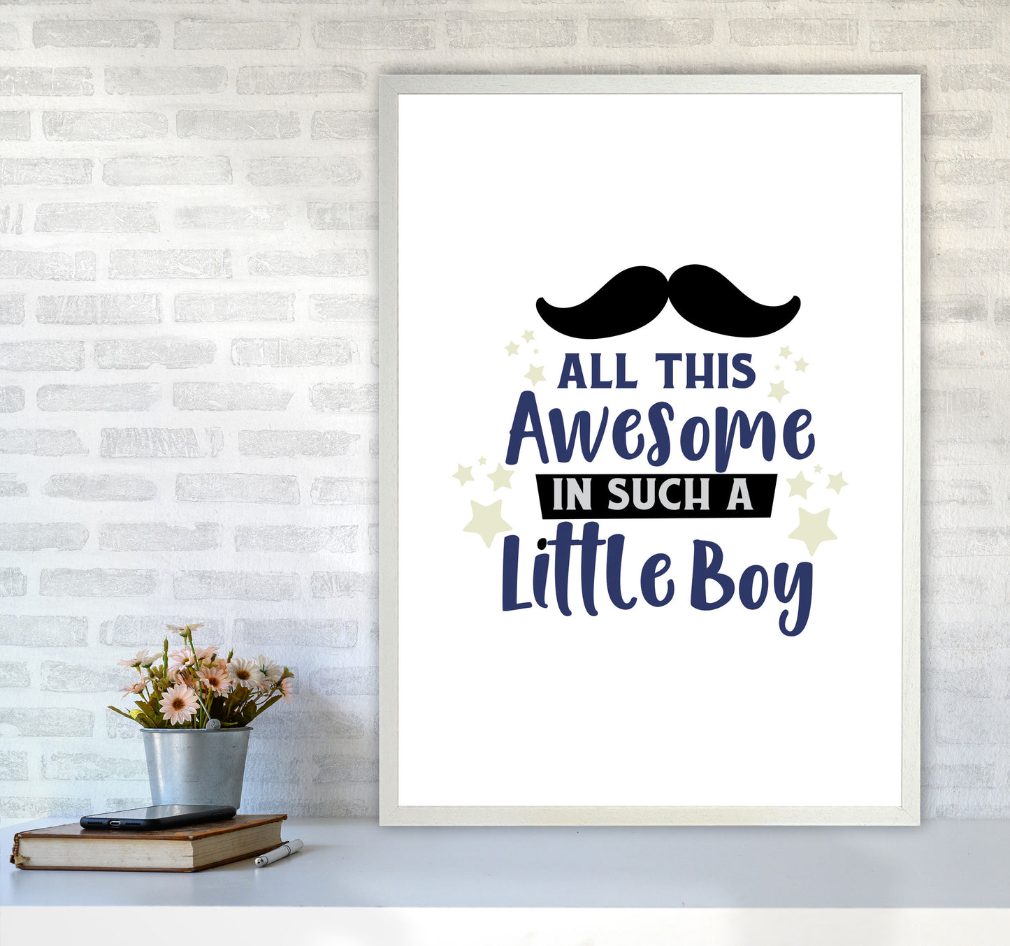 All This Awesome In Such A Little Boy Print, Nursey Wall Art Poster A1 Oak Frame
