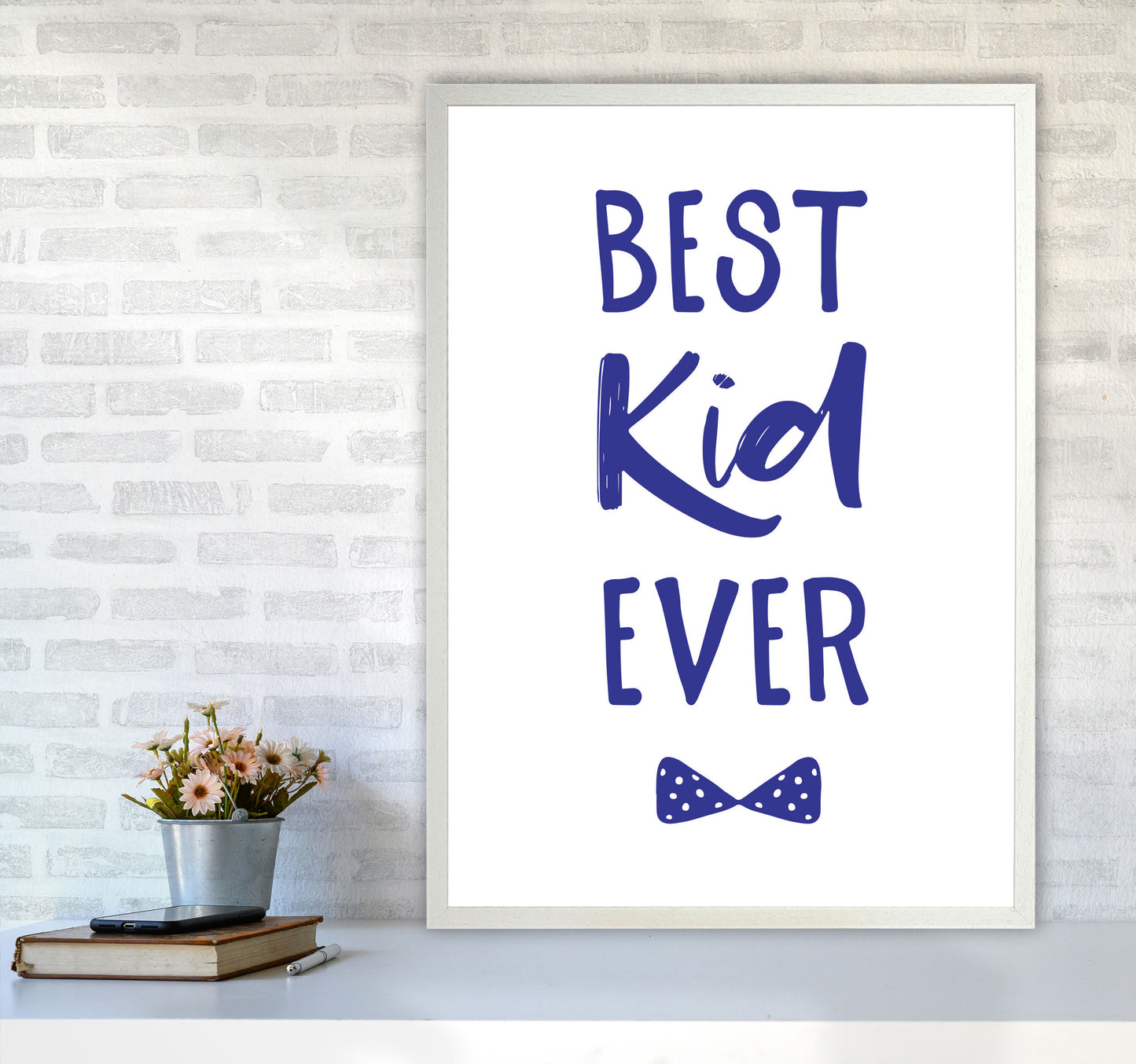 Best Kid Ever Navy Framed Nursey Wall Art Print A1 Oak Frame