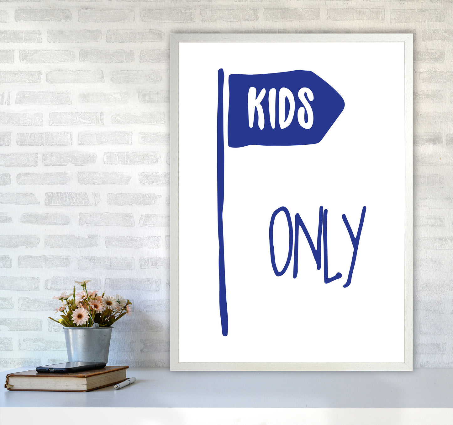 Kids Only Navy Framed Nursey Wall Art Print A1 Oak Frame